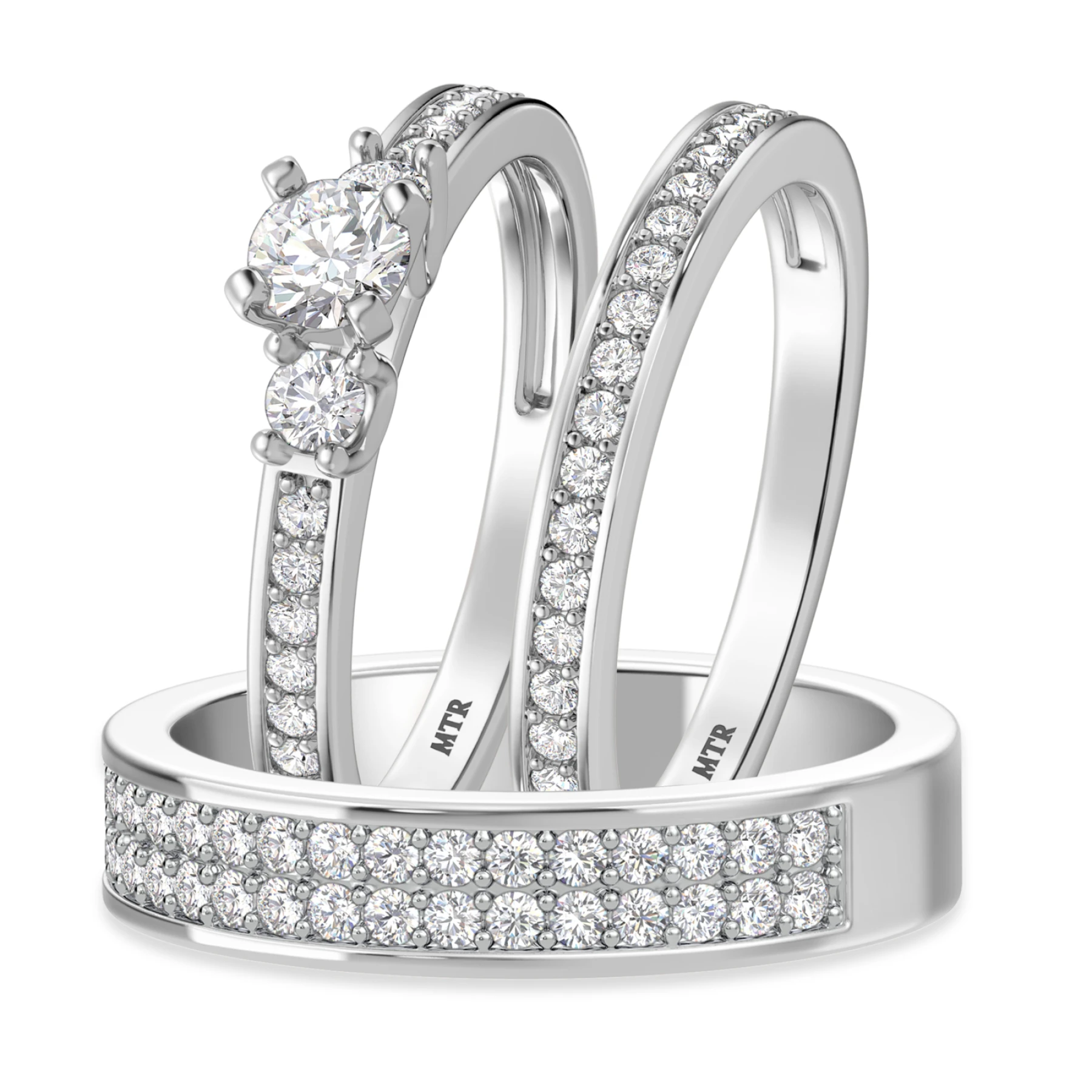 Marline 1 1/3 ct tw. Lab Grown Diamond Round Solitaire Trio Set 14K White Gold Vermeil - view 1