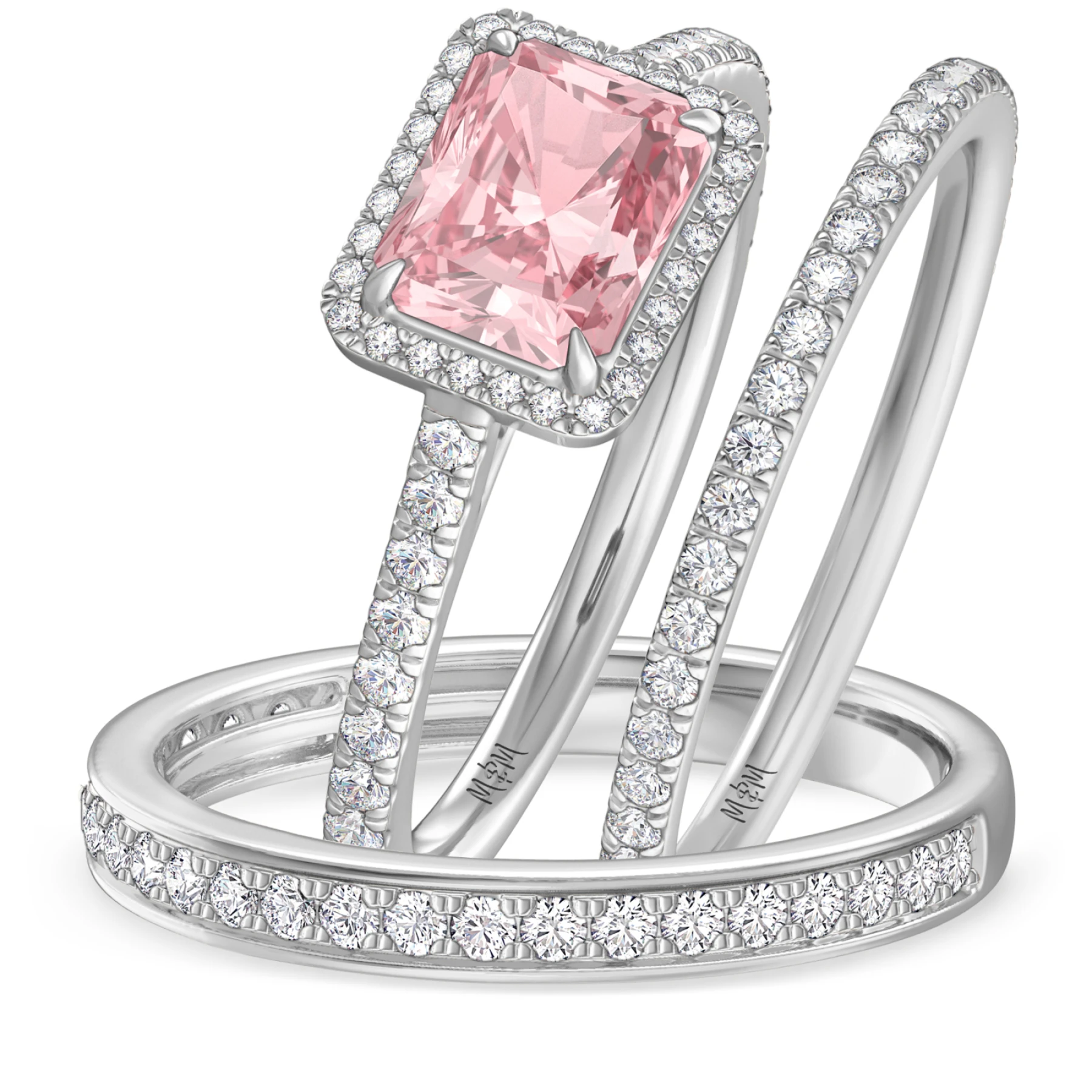 Marzell 3 2/3 ct tw. Lab Grown Radiant Solitaire Pink Diamond Trio Set - view 1
