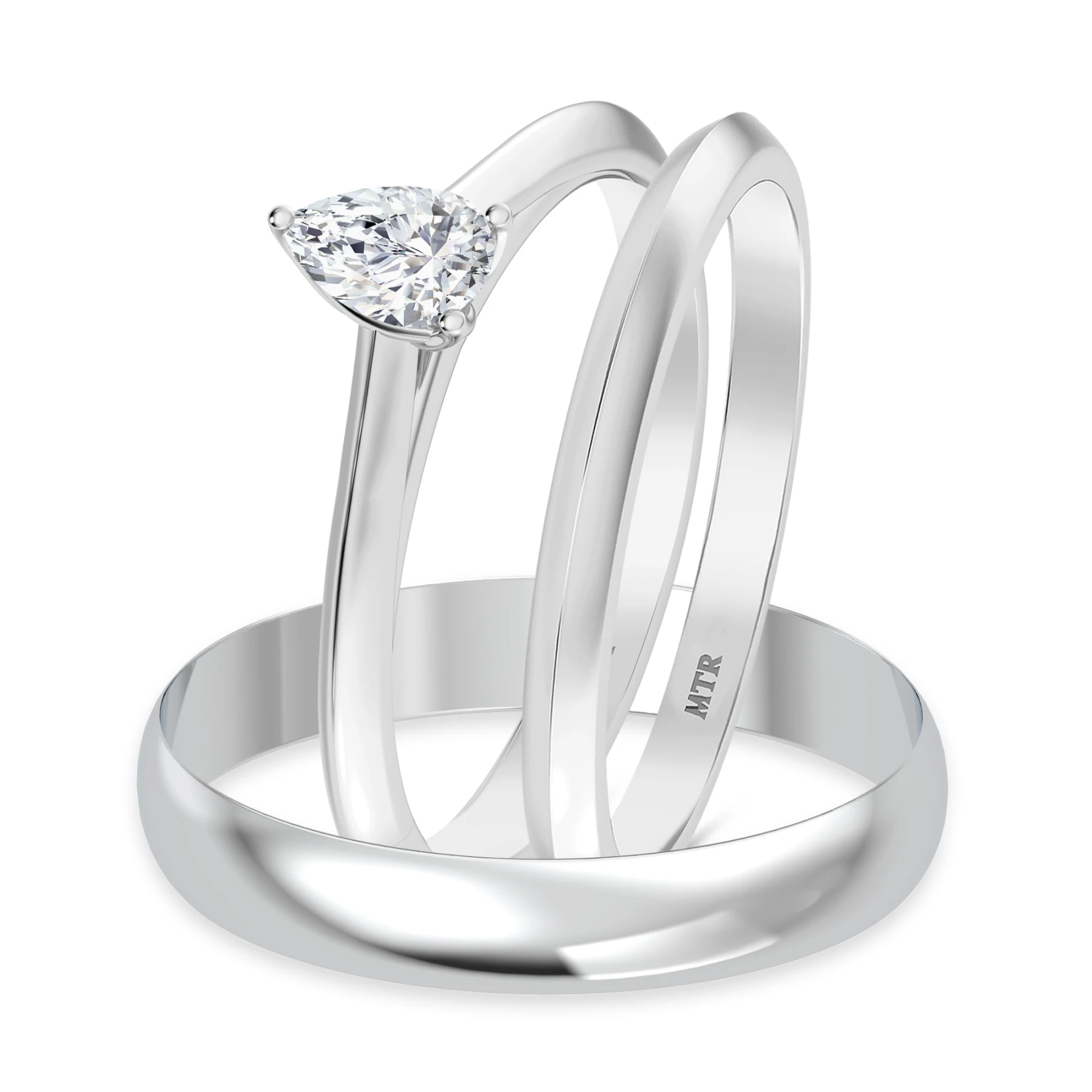 Jena 1/4 ct tw. Lab Grown Diamond Pear Solitaire Trio Set 14K White Gold Vermeil - view 1