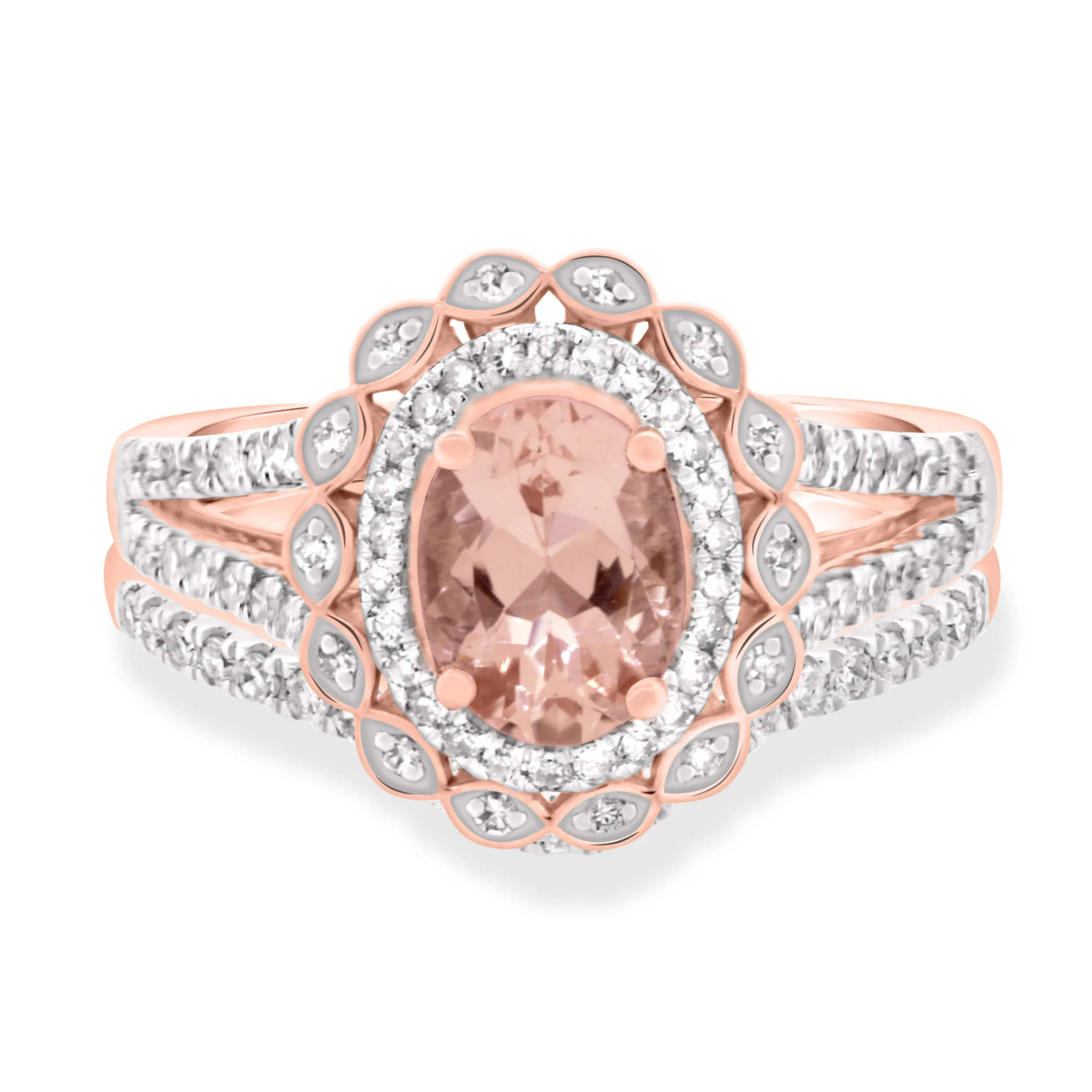 Coral 1 1/2 CT. T.W. Morganite and Diamond Matching Bridal Ring Set