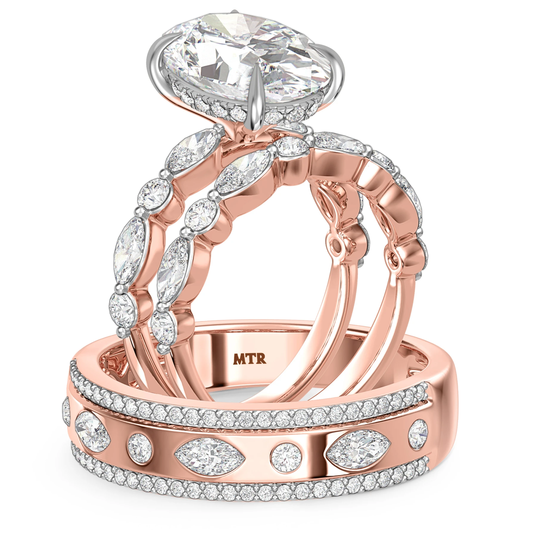 Stacy 6 1/4 ct tw. Lab Grown Diamond Oval Solitaire Trio Set 14K Rose Solid Gold - view 1