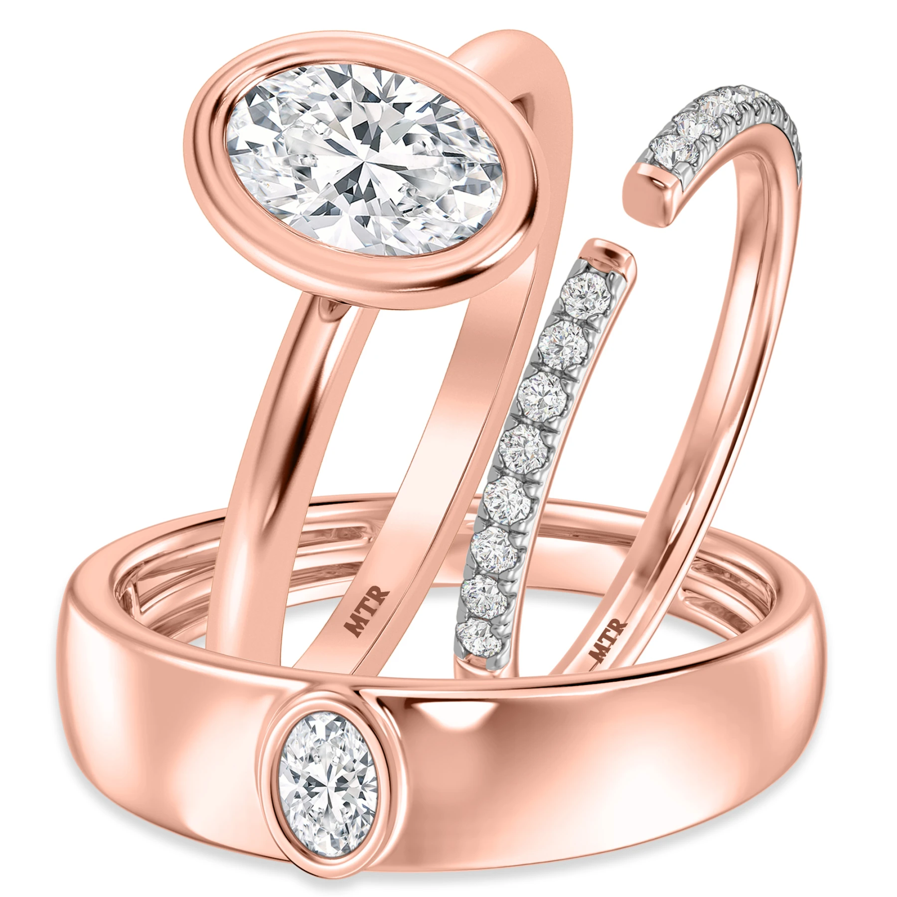 Niu 1 3/8 ct tw. Lab Grown Diamond Oval Solitaire Trio Set 10K Rose Solid Gold - view 1