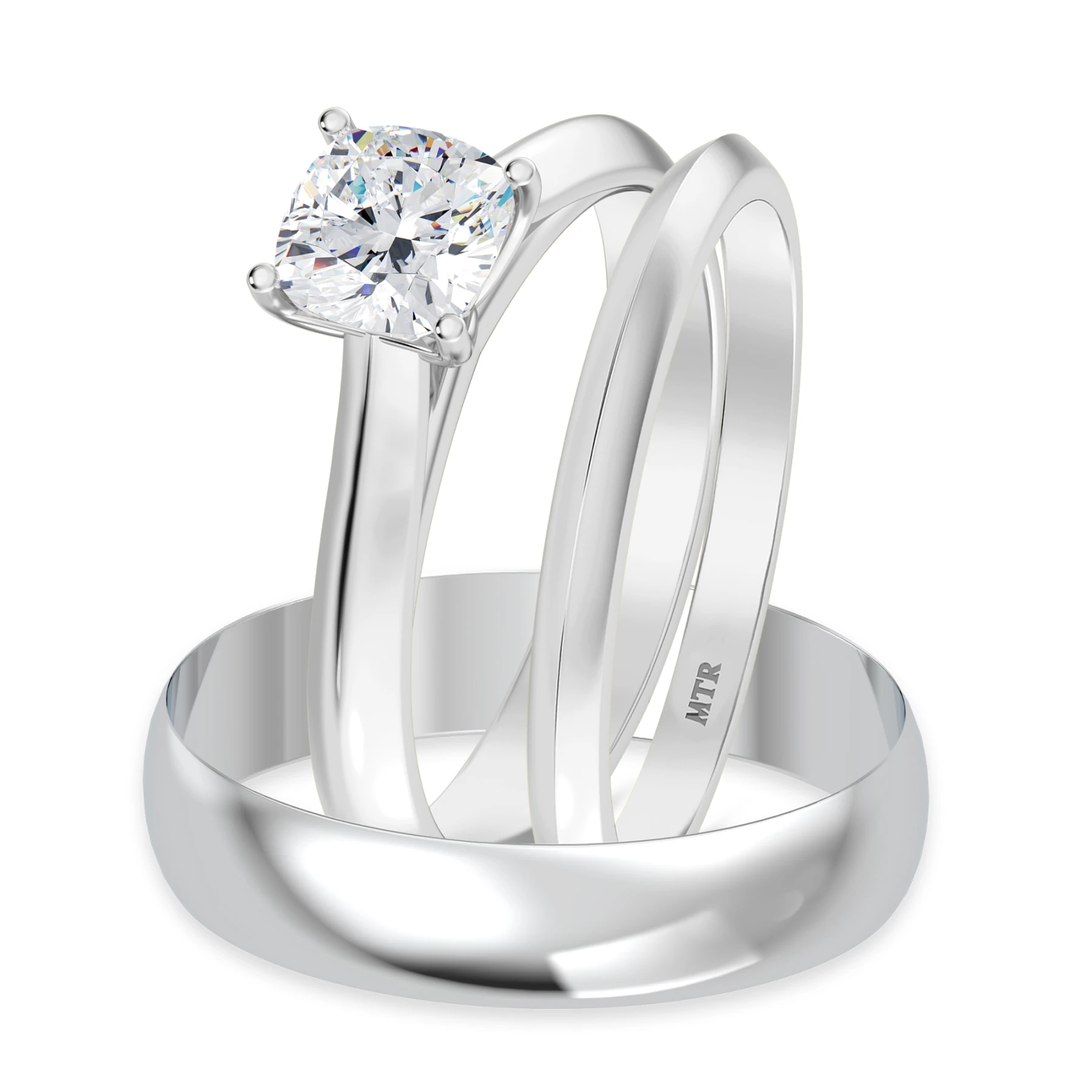 Jena 1 ct tw. Lab Grown Diamond Cushion Solitaire Trio Set 14K White Gold Vermeil - view 1