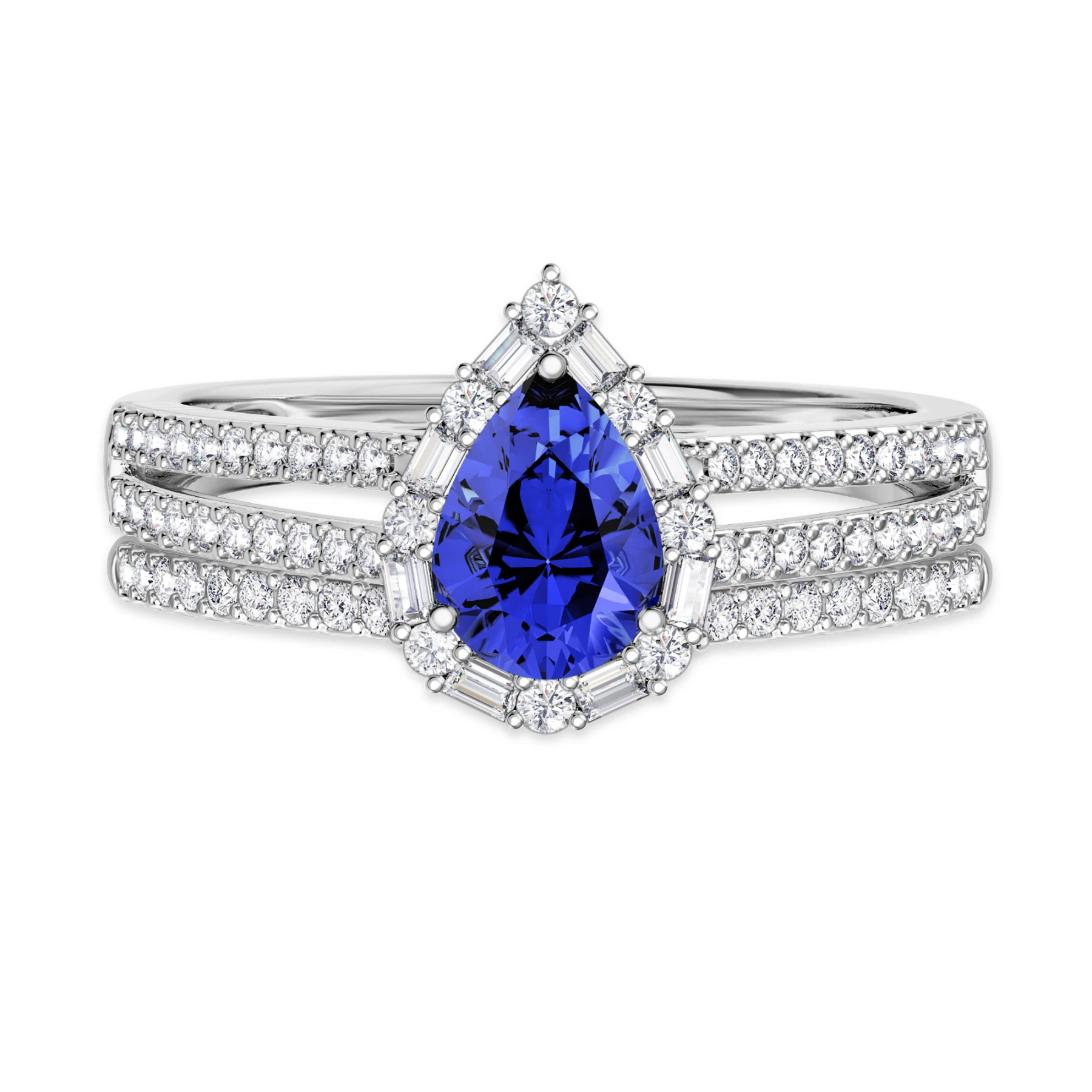 Lita 1 1/4 Carat T.W. Sapphire and Diamond Matching Bridal Set 14K White Gold