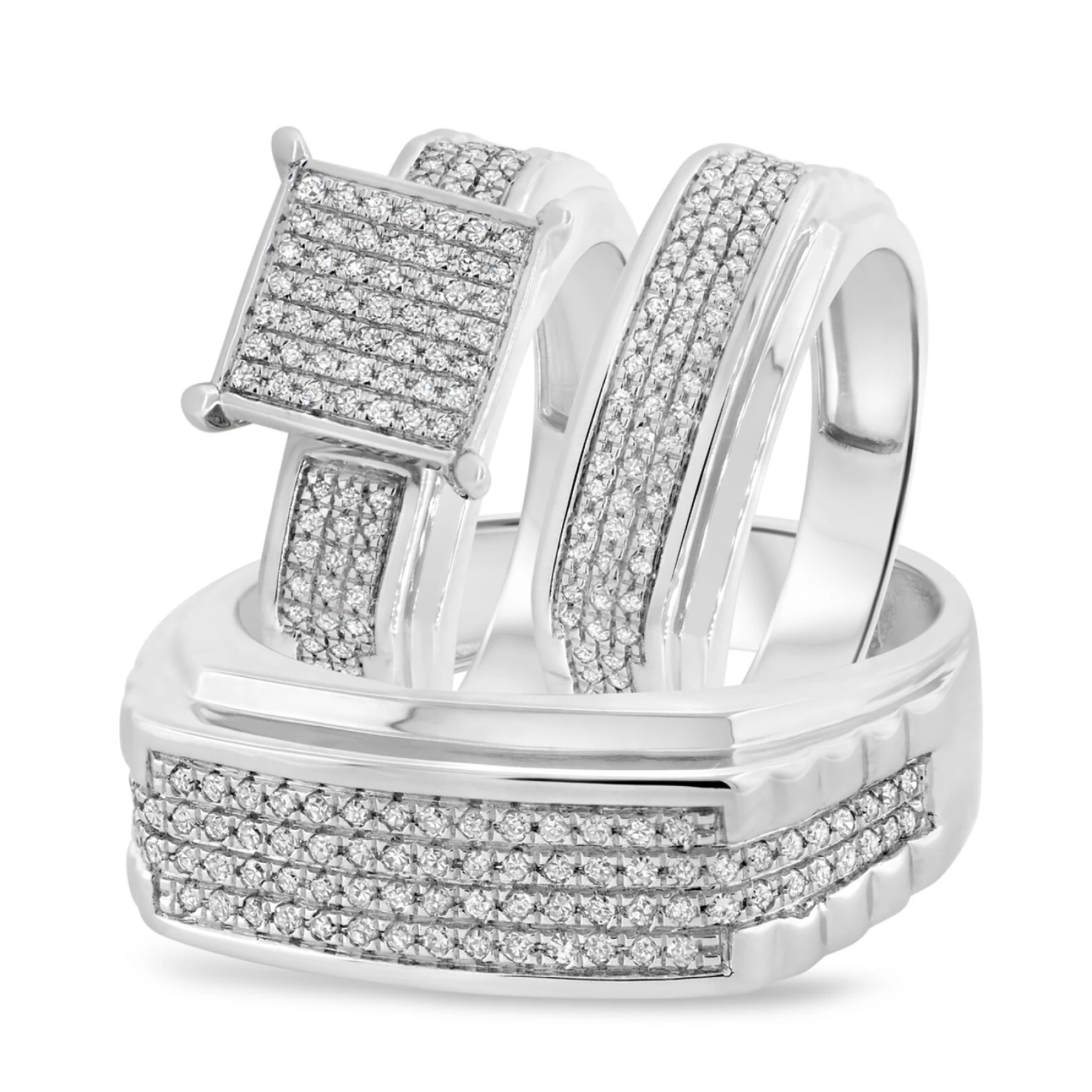 Winsome 2/3 ct tw. Lab Grown Diamond Princess Cluster Trio Set 14K White Gold Vermeil - view 1