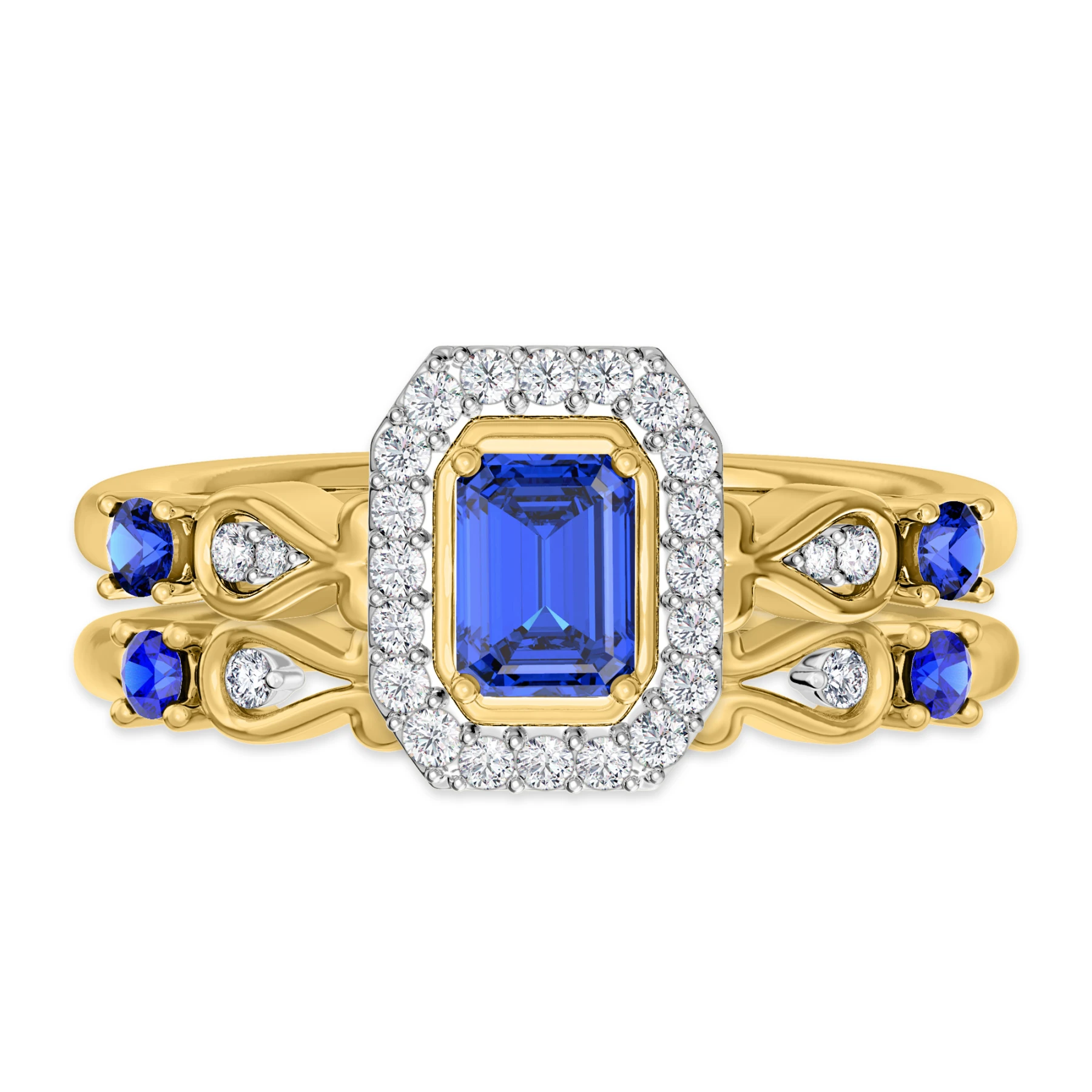 Garland 1 CT. T.W. Sapphire and Diamond Matching Bridal Set 14K Yellow Gold