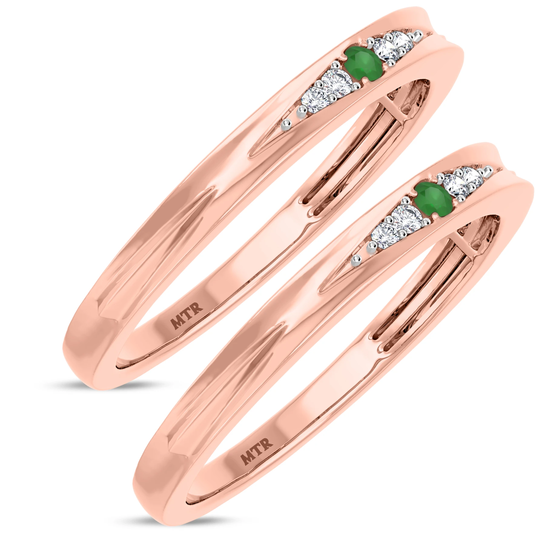 Irit 1/10 Carat T.W. Emerald and Diamond Same Sex Ladies Band Set