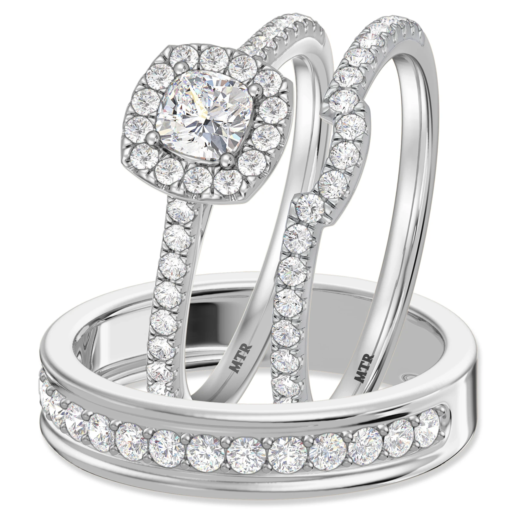 Adeola 1 1/2 ct tw. Lab Grown Diamond Cushion Solitaire Trio Set 14K White Gold Vermeil - view 1