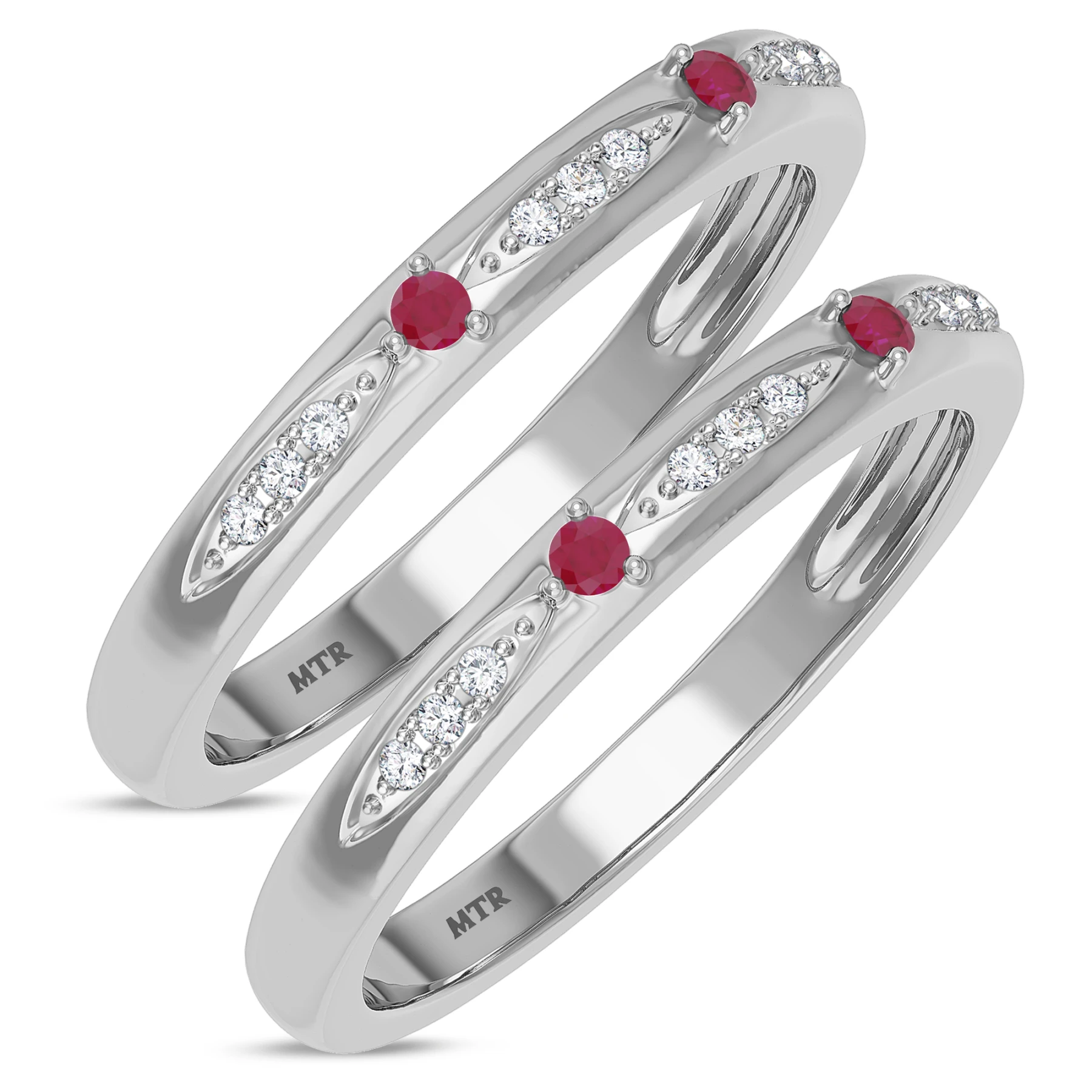 Mawar 1/5 CT. T.W. Ruby and Diamond Same Sex Ladies Band Set - view 1