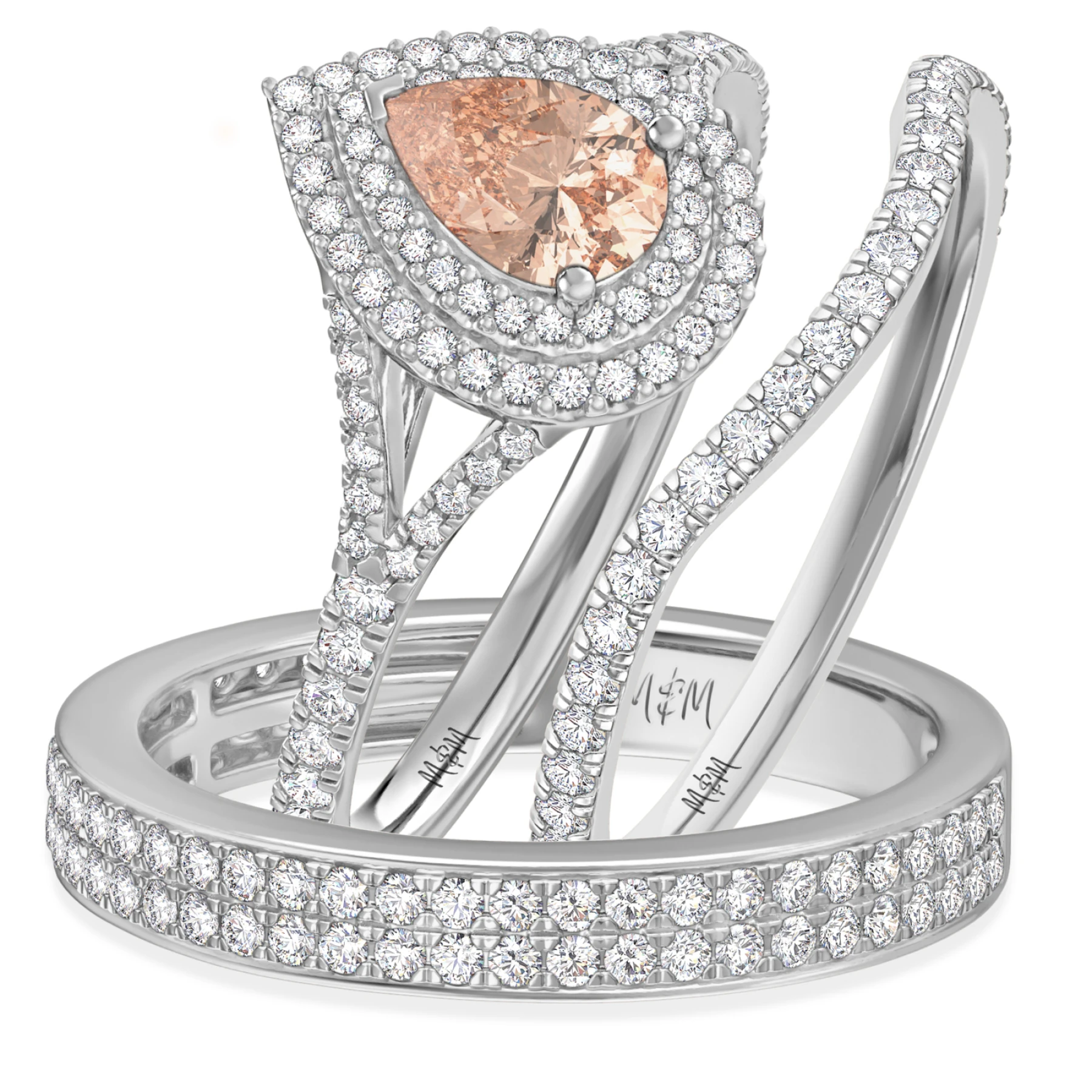 Chiffon 2 3/4 CT. T.W. Morganite and Diamond Trio Matching Wedding Ring Set