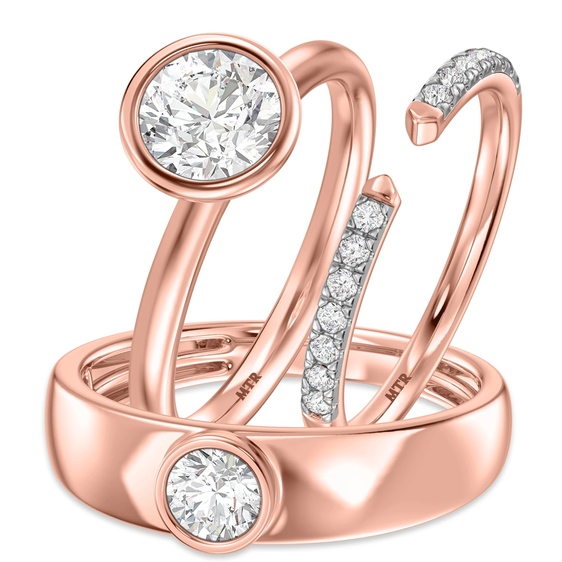 Niu 1 2/3 ct tw. Lab Grown Diamond Round Solitaire Trio Set 10K Rose Solid Gold - view 1