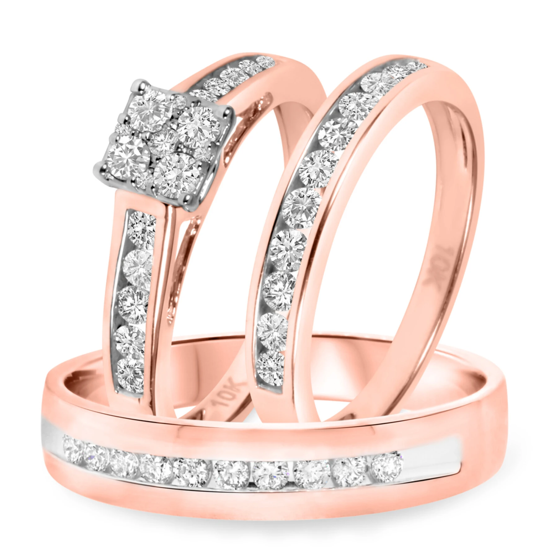 Arabella 1 1/8 ct tw. Diamond Princess Cluster Trio Set - view 1