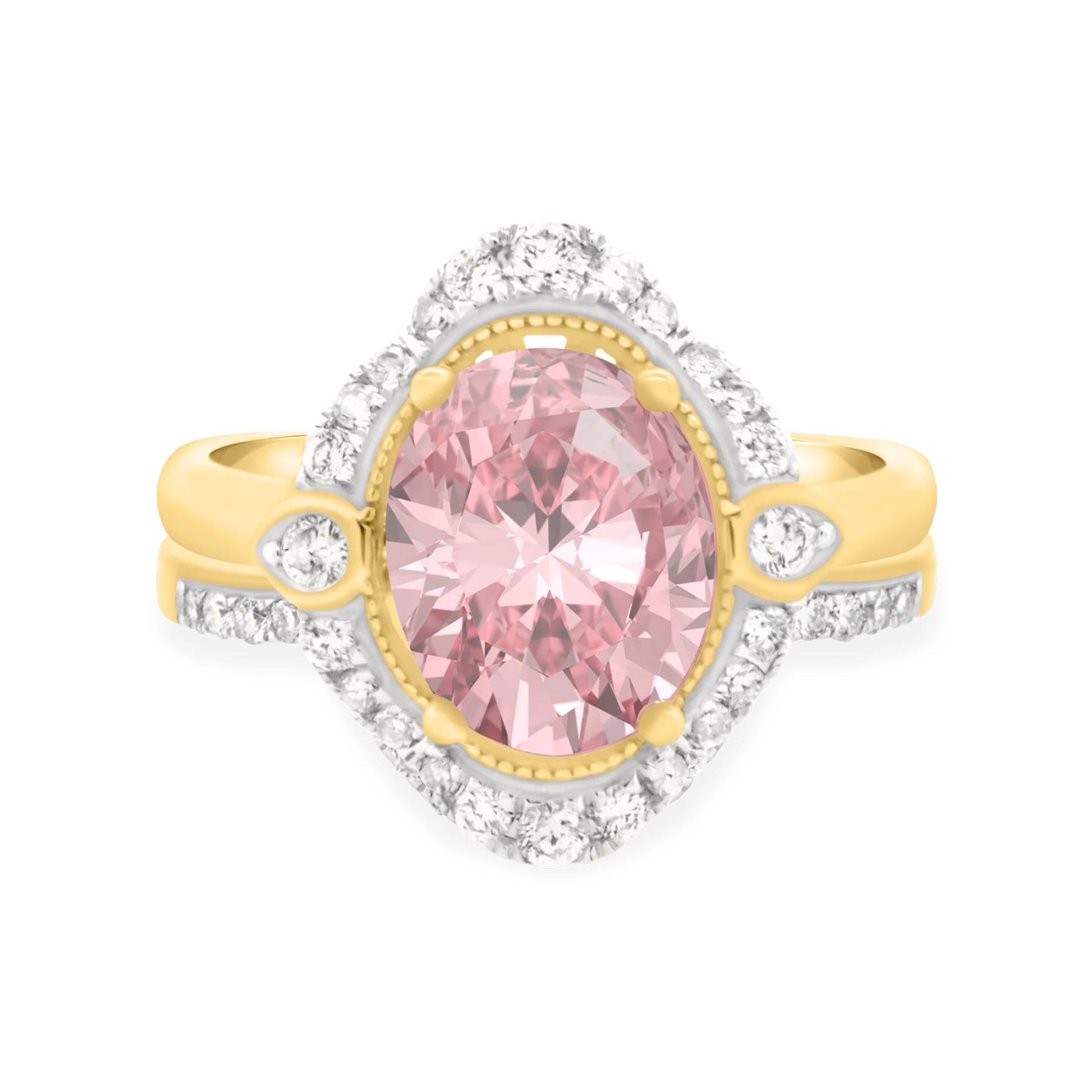 Camellia 2 1/2 CT. T.W. Morganite and Diamond Matching Bridal Set 14K Yellow