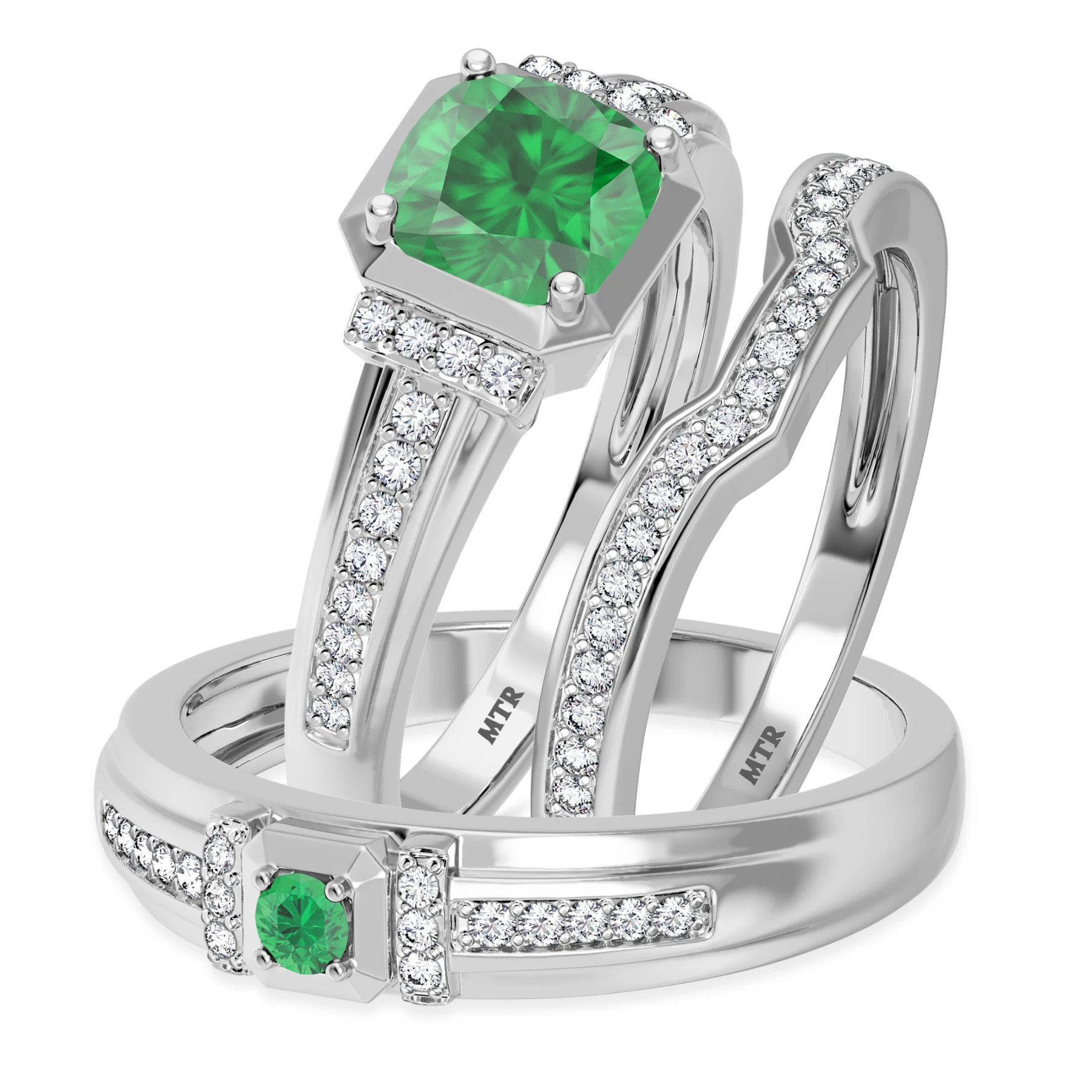 Bryony 1 5/8 Carat T.W. and Diamond Matching Wedding Trio Set Vermeil