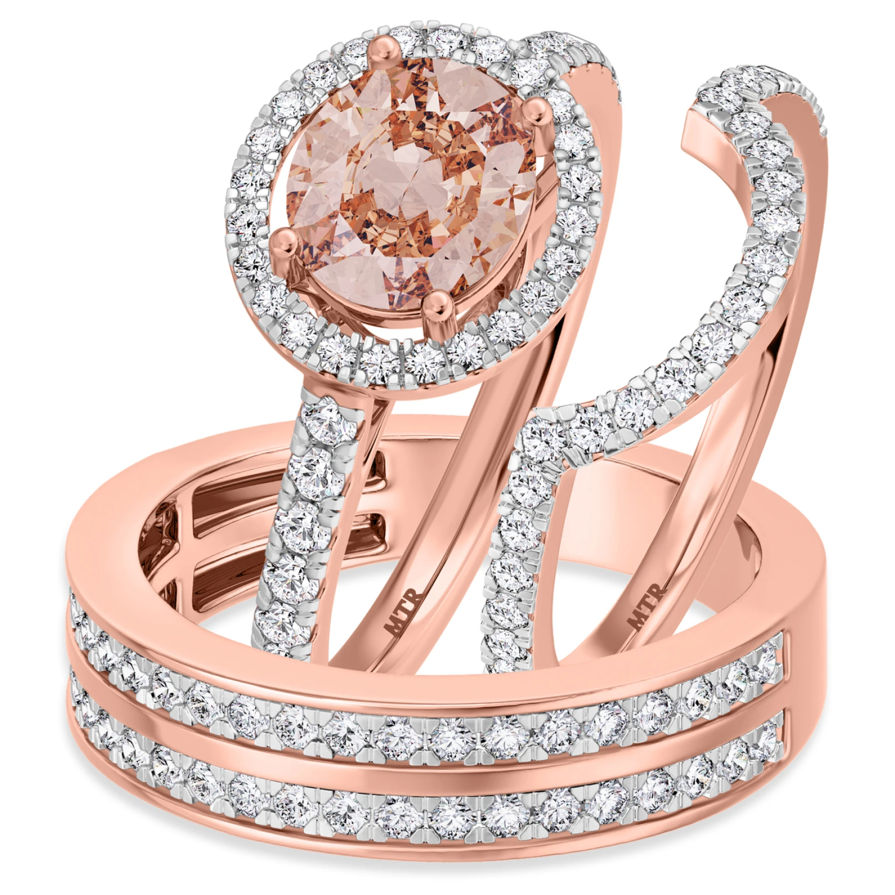 Sloane 2 1/5 Carat T.W. Morganite and Diamond Trio Matching Wedding Ring Set