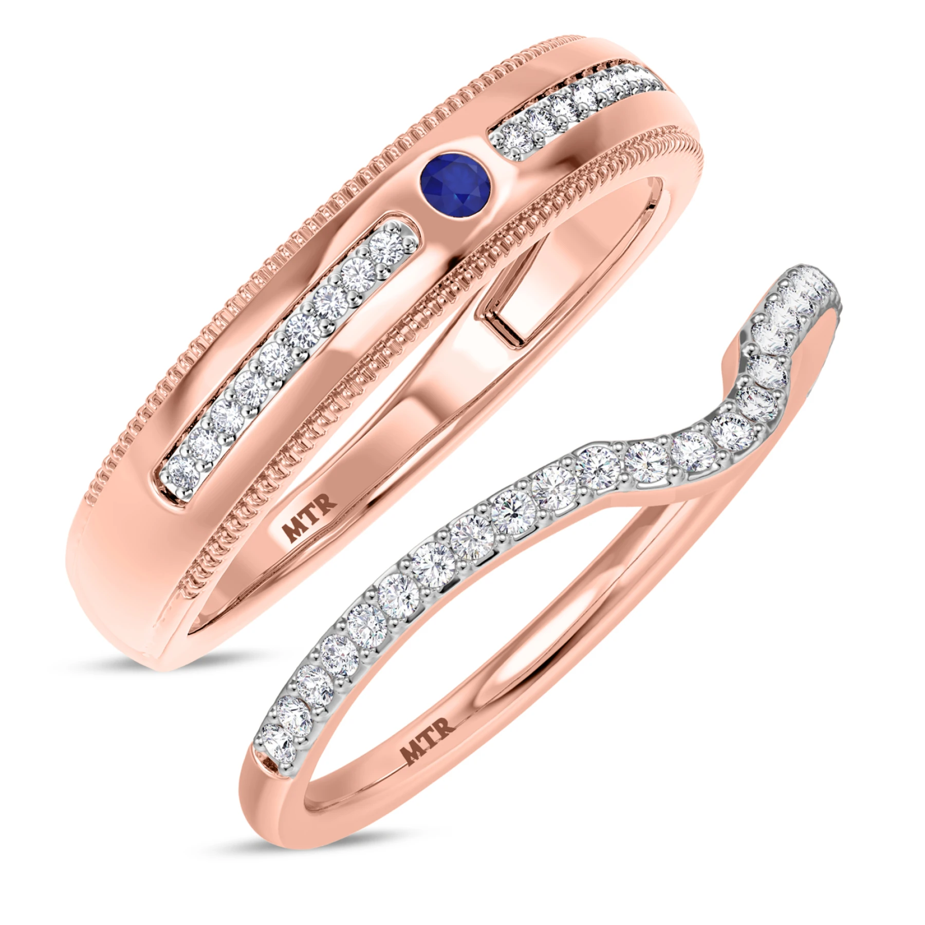 Kantuta 1/3 Carat T.W. Sapphire and Diamond Matching Wedding Band Set - view 1