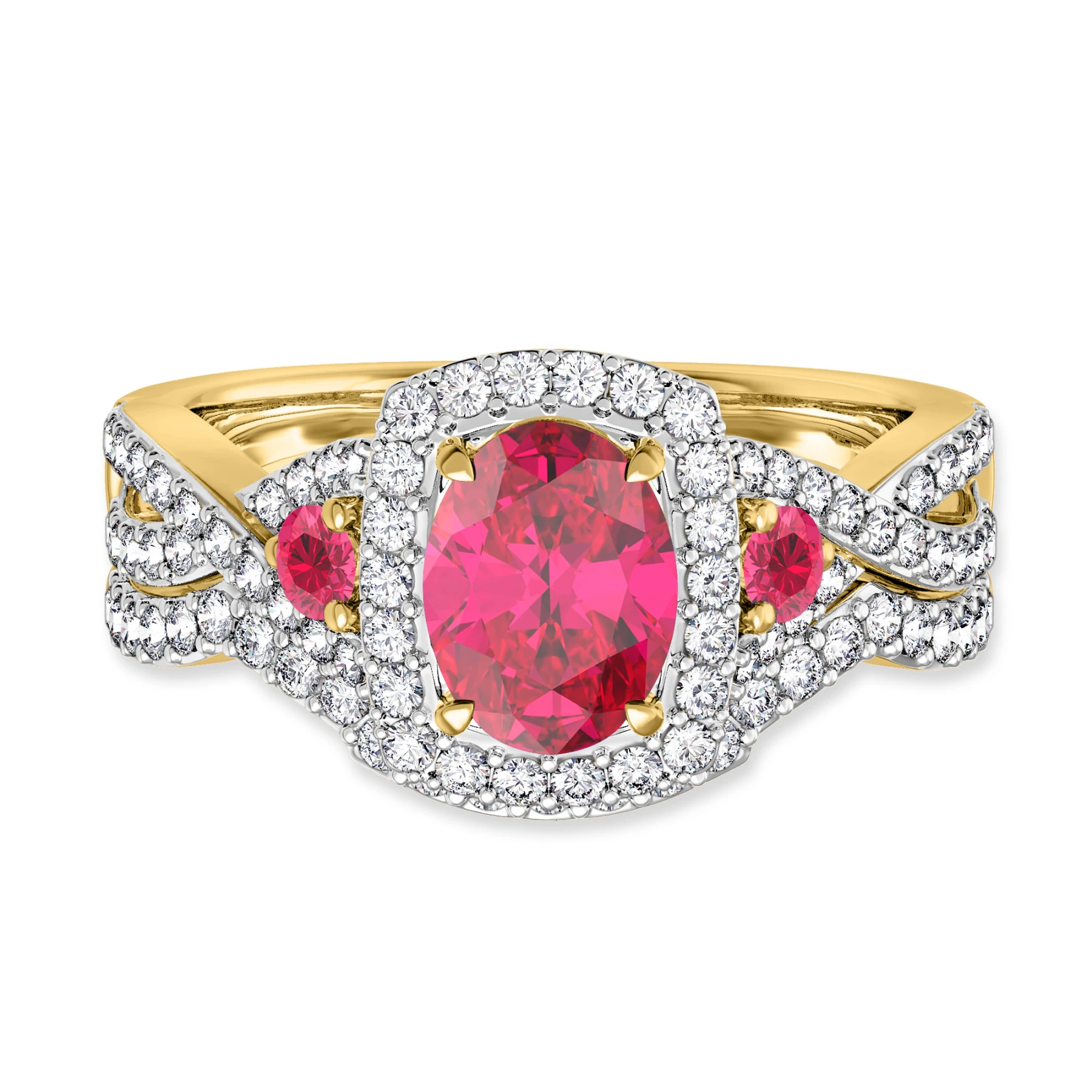 Lone 2 1/5 CT. T.W. Ruby and Diamond Matching Bridal Set 14K Yellow Gold Vermeil - view 1