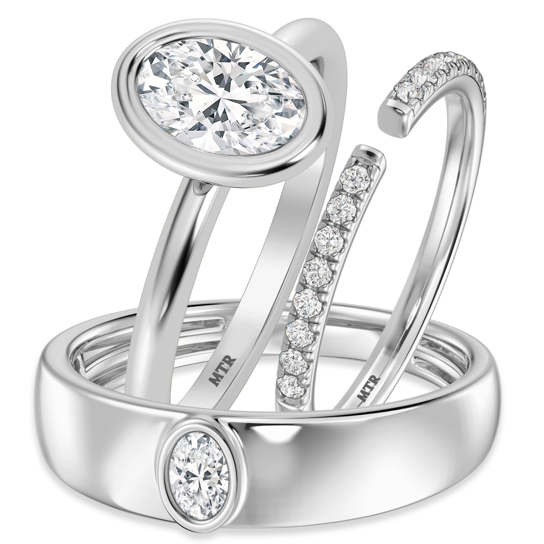 Niu 1 3/8 ct tw. Lab Grown Diamond Oval Solitaire Trio Set 14K White Gold Vermeil - view 1