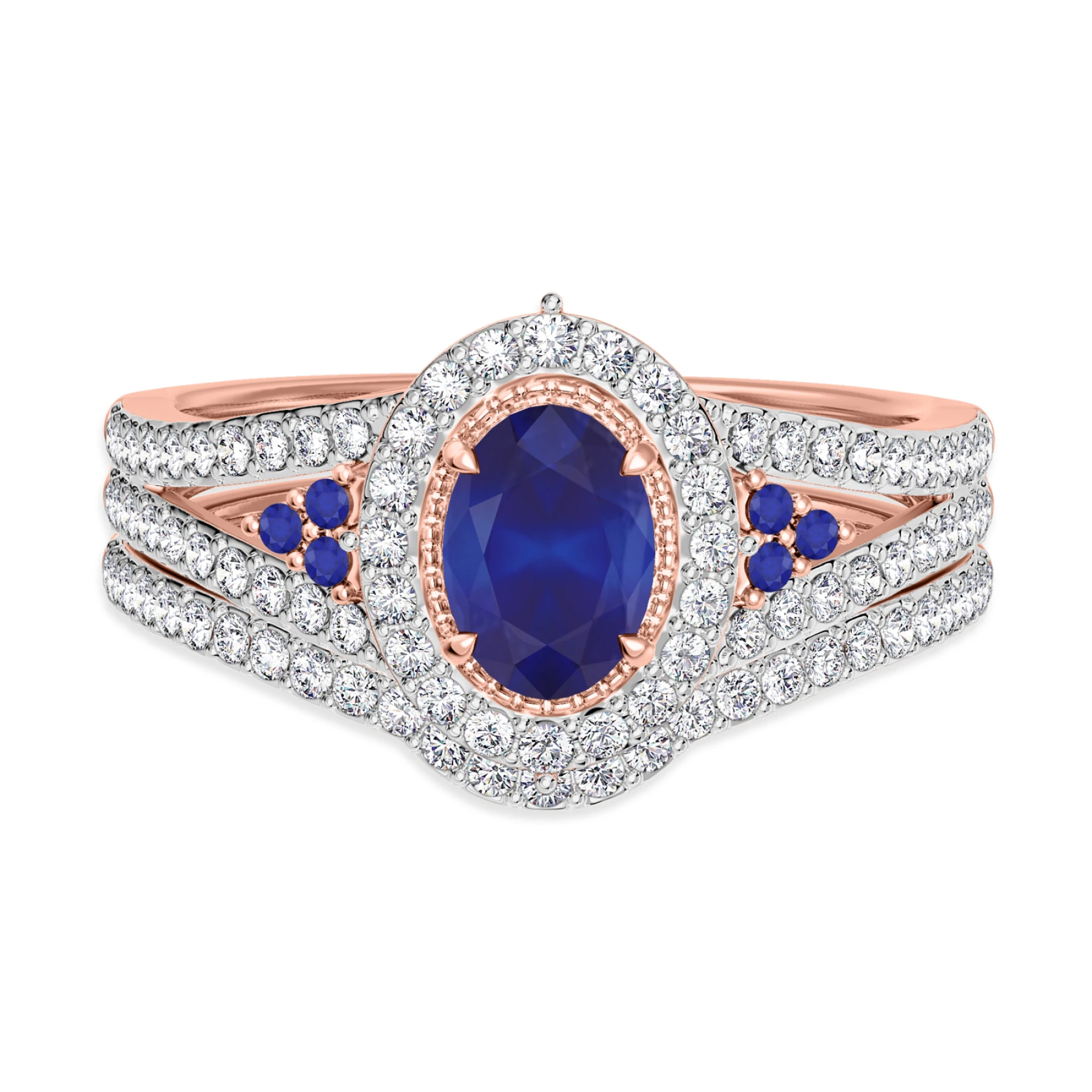 Kantuta 1 1/3 CT. T.W. Sapphire and Diamond Matching Bridal Ring Set - view 1