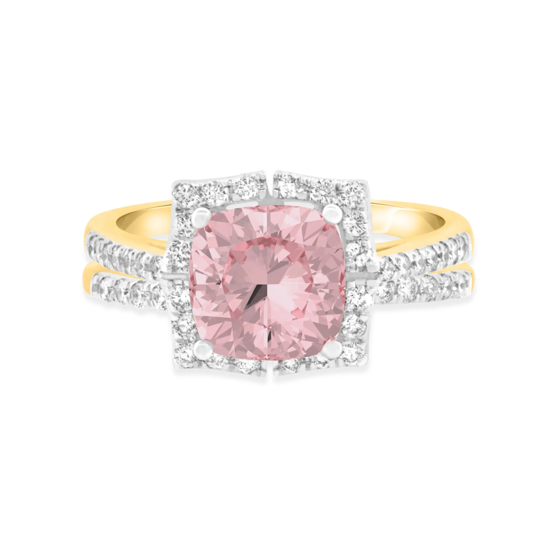 Milly 2 1/3 CT. T.W. Morganite and Diamond Matching Bridal Set 14K Yellow Gold