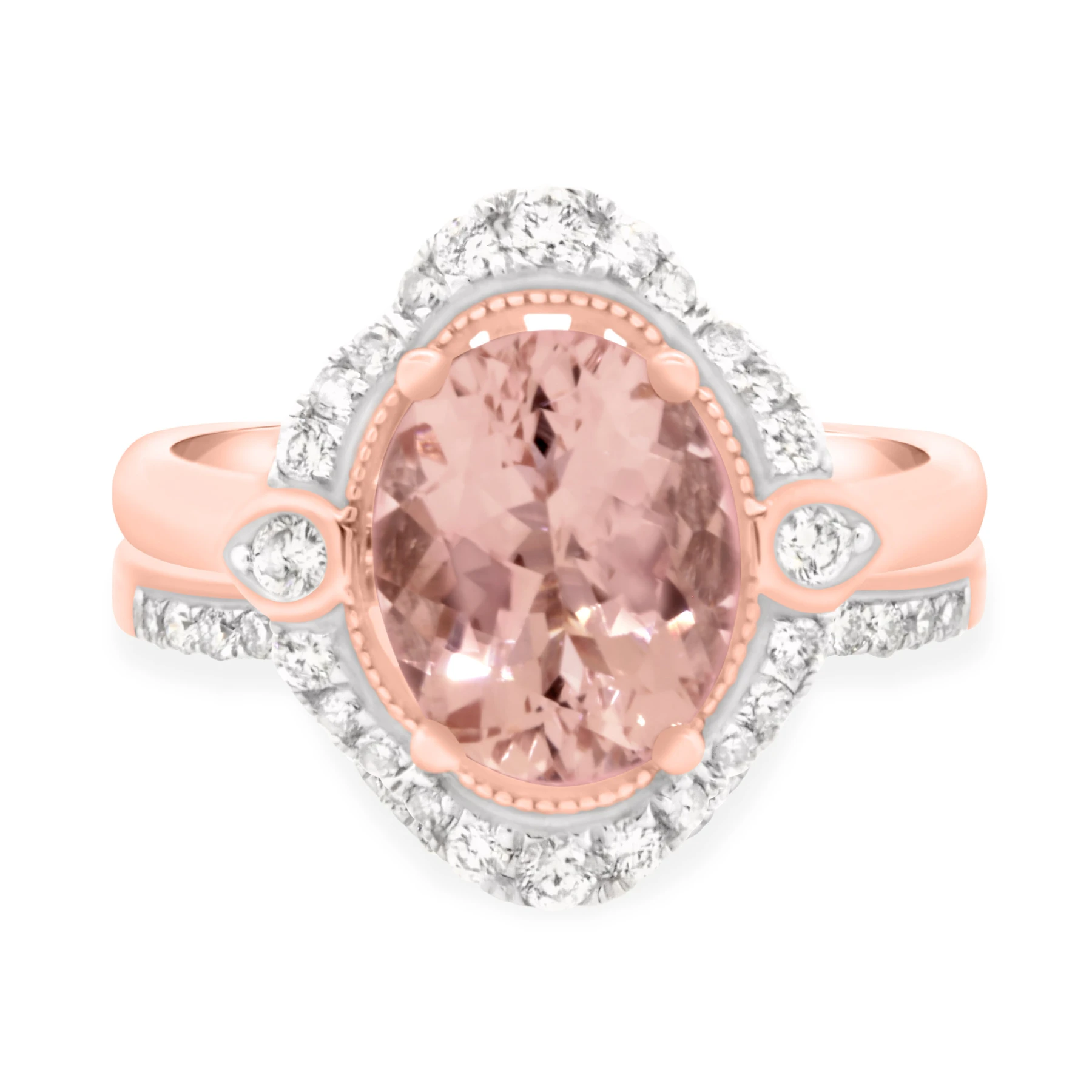 Camellia 2 1/2 Carat T.W. Morganite and Diamond Matching Bridal Ring Set