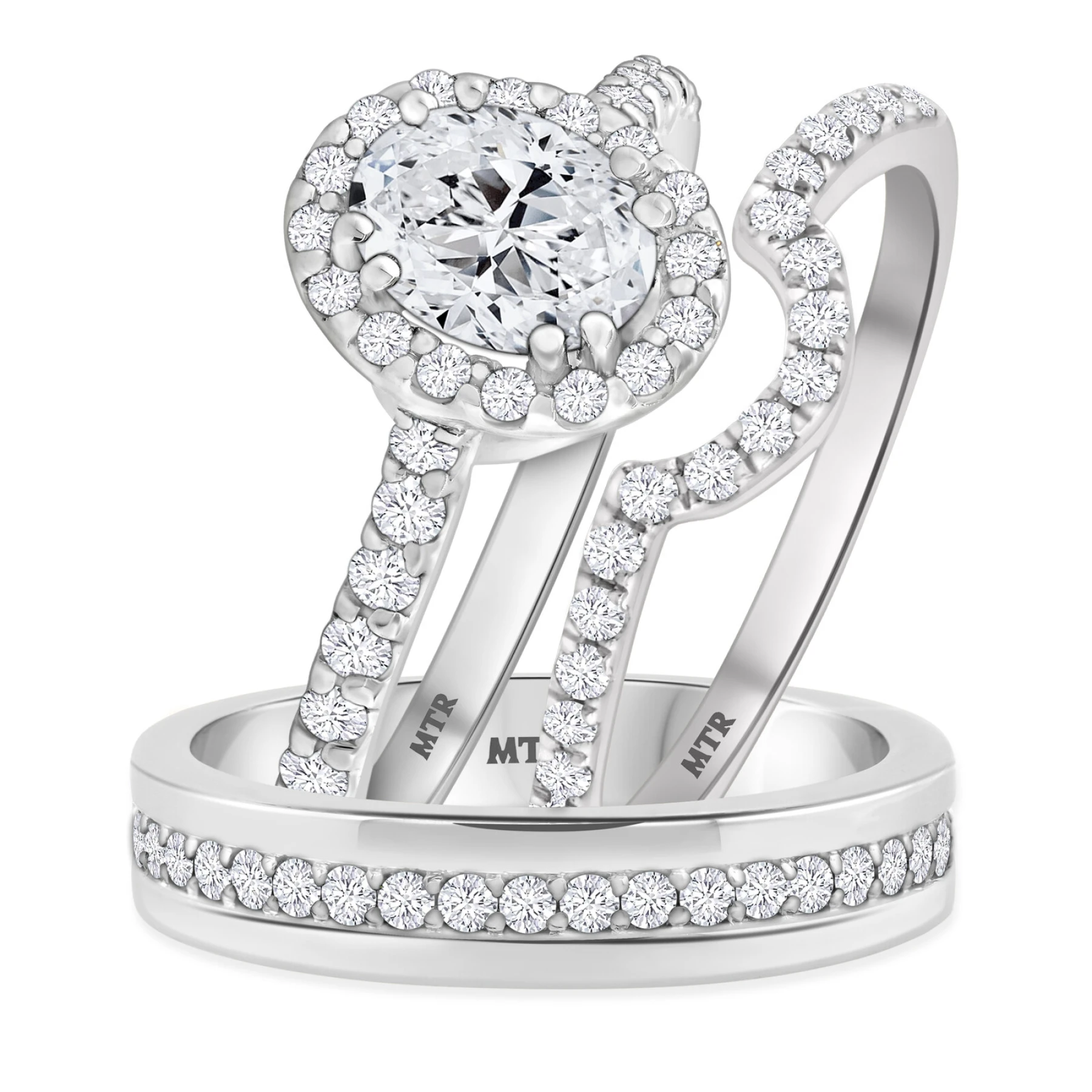 Soban 2 ct tw. Lab Grown Diamond Oval Solitaire Trio Set 14K White Gold Vermeil - view 1