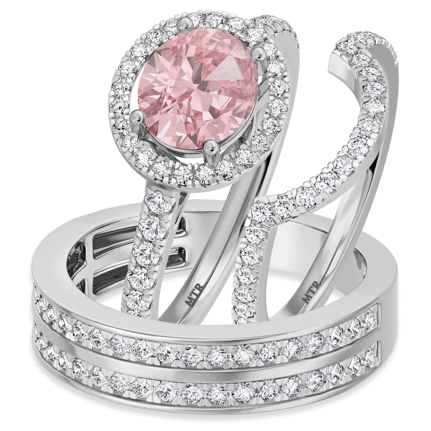 Sloane 2 1/5 CT. T.W. Morganite and Diamond Matching Wedding Trio Set Vermeil