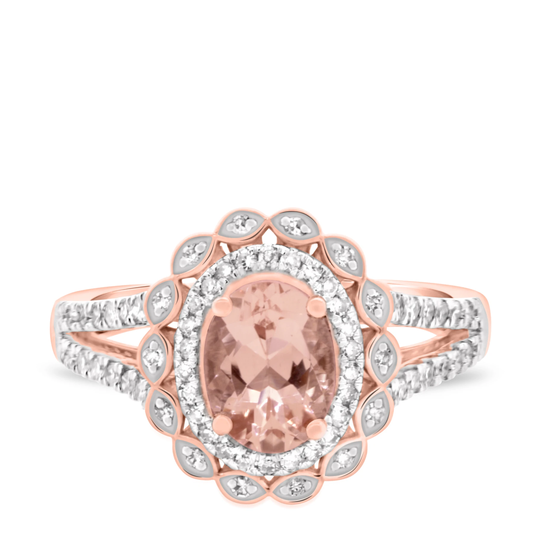 Coral 1 3/8 Carat T.W. Morganite and diamond Engagement Ring