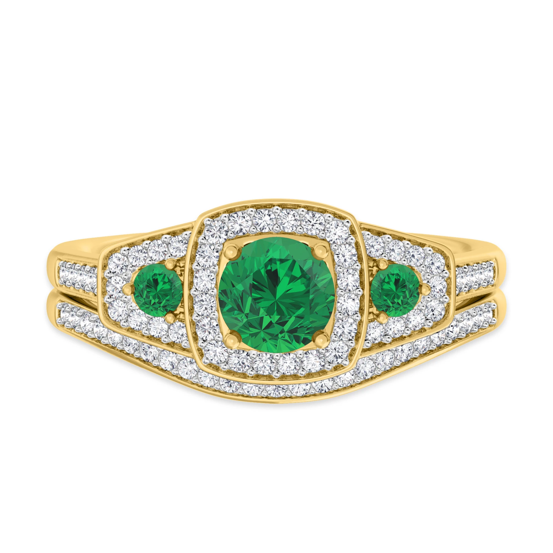 Diantha 1 1/10 Carat T.W. Emerald and Diamond Matching Bridal Set 14K Yellow Gold Vermeil - view 1