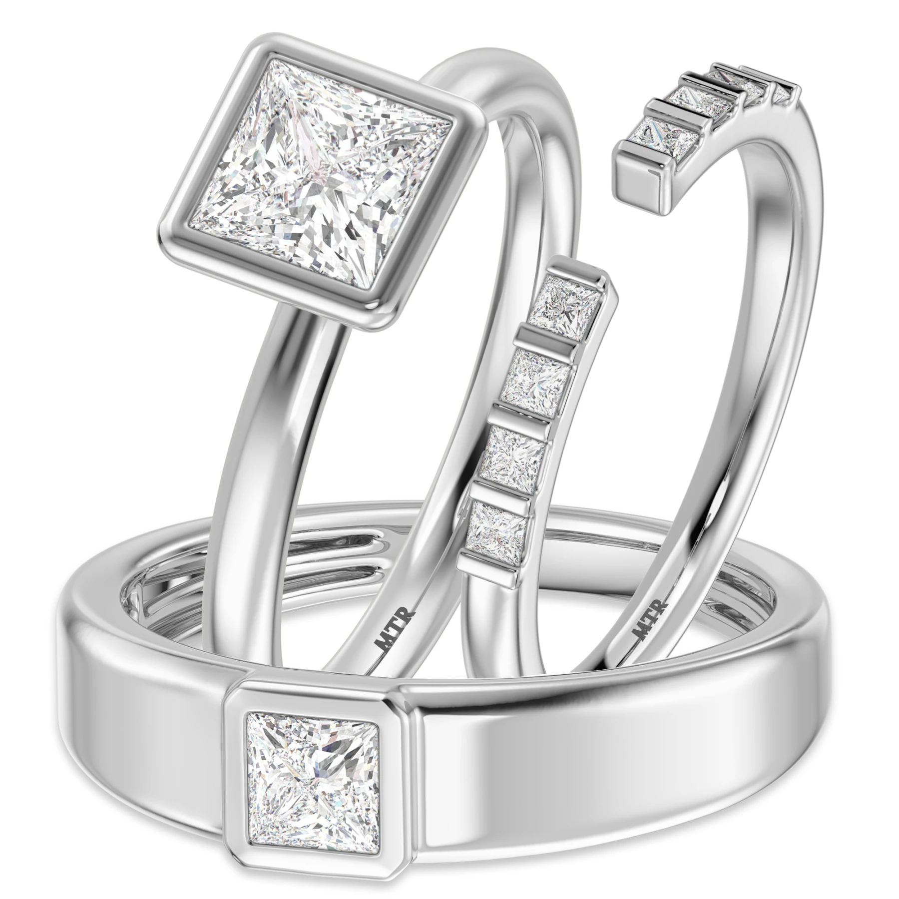 Niu 1 3/4 ct tw. Lab Grown Diamond Princess Solitaire Trio Set 14K White Gold Vermeil - view 1