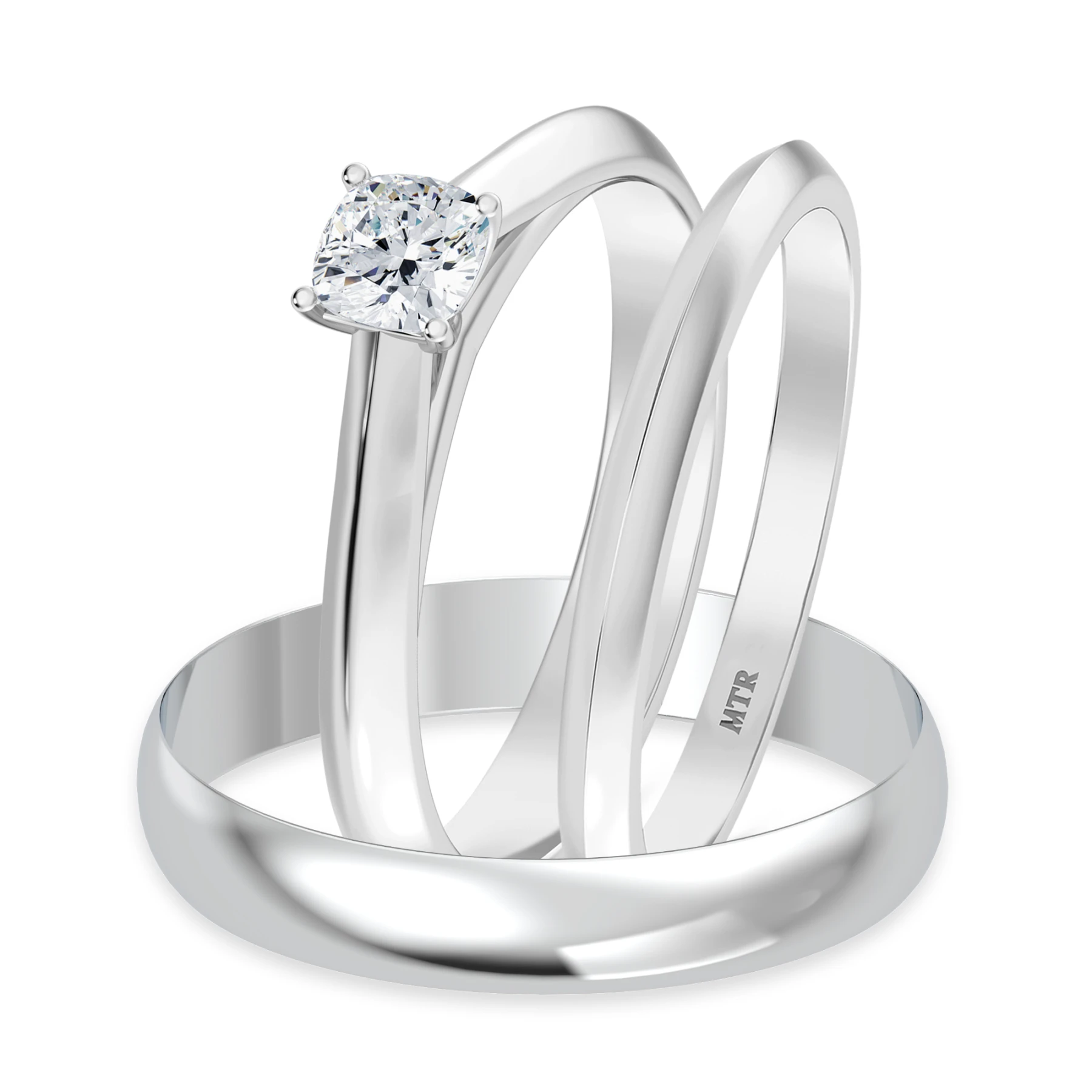 Jena 1/4 ct tw. Lab Grown Diamond Cushion Solitaire Trio Set 14K White Gold Vermeil - view 1
