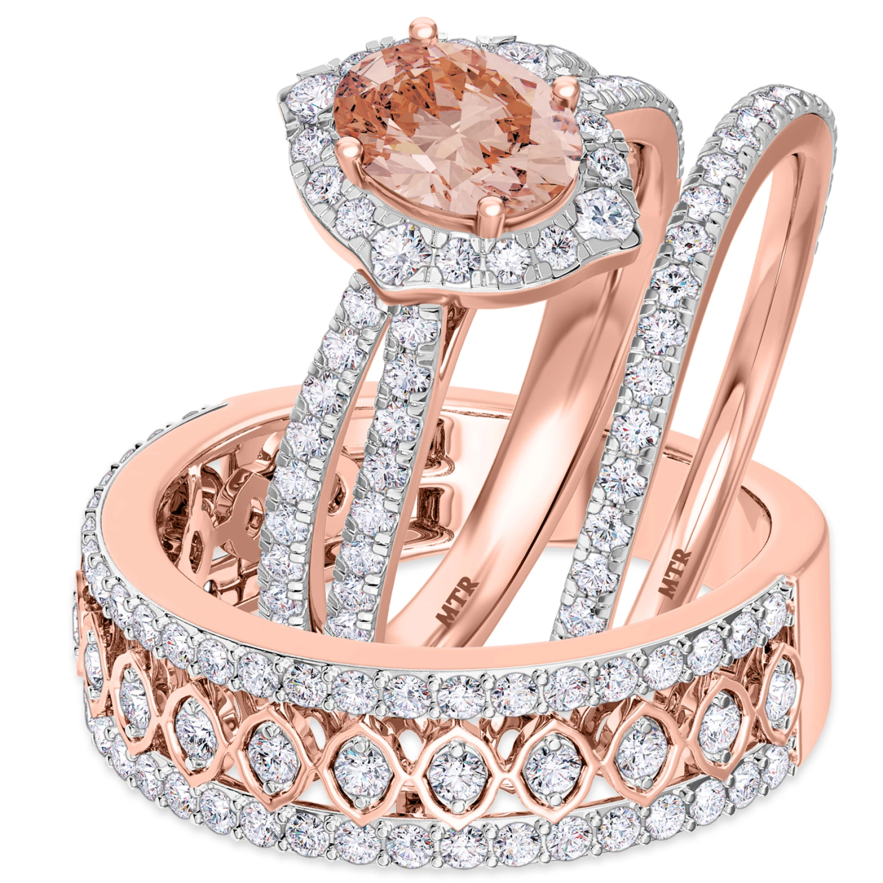 Sutton 2 1/2 CT. T.W. Morganite and Diamond Trio Matching Wedding Ring Set