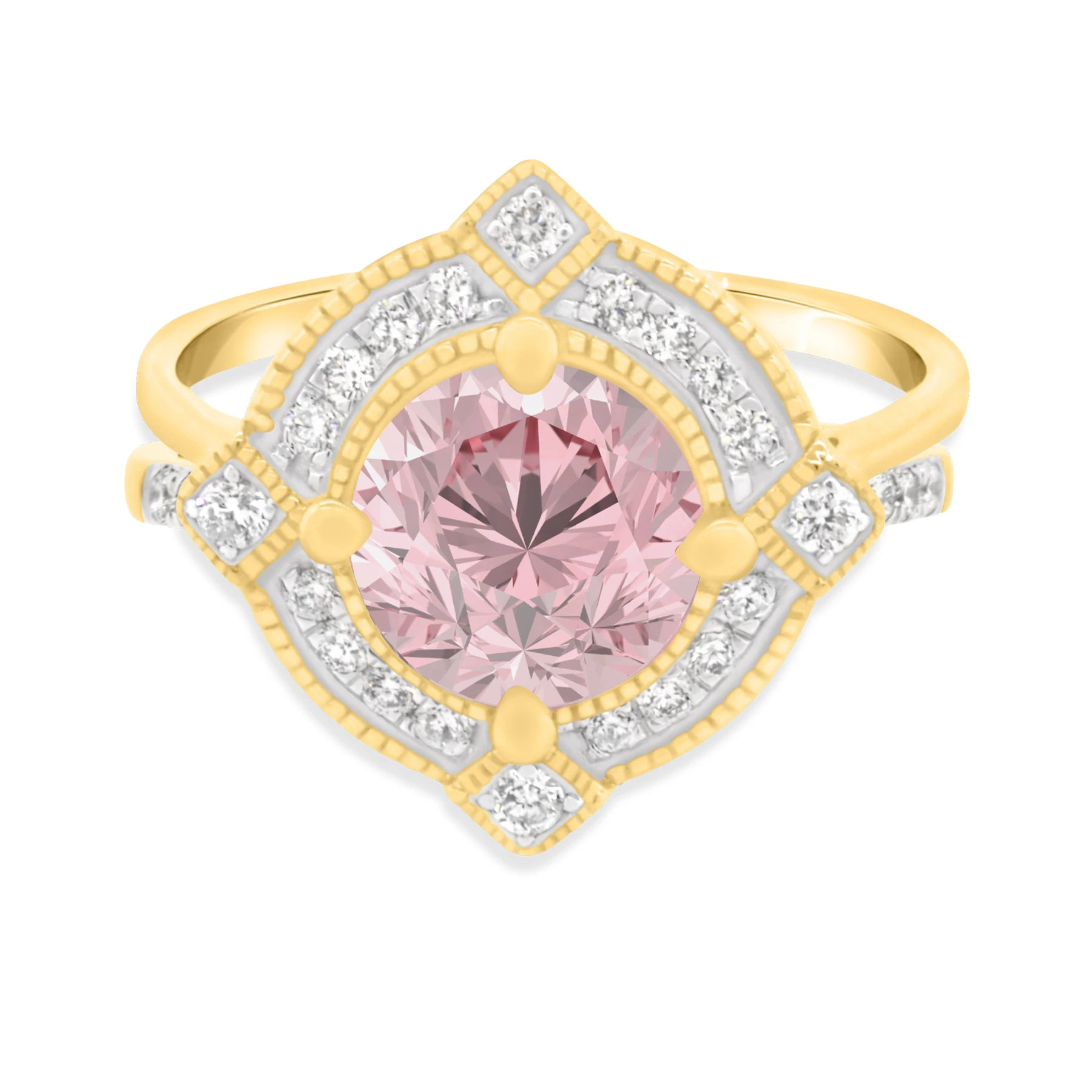 Lulu 2 1/10 CT. T.W. Morganite and Diamond Matching Bridal Set 14K Yellow Gold