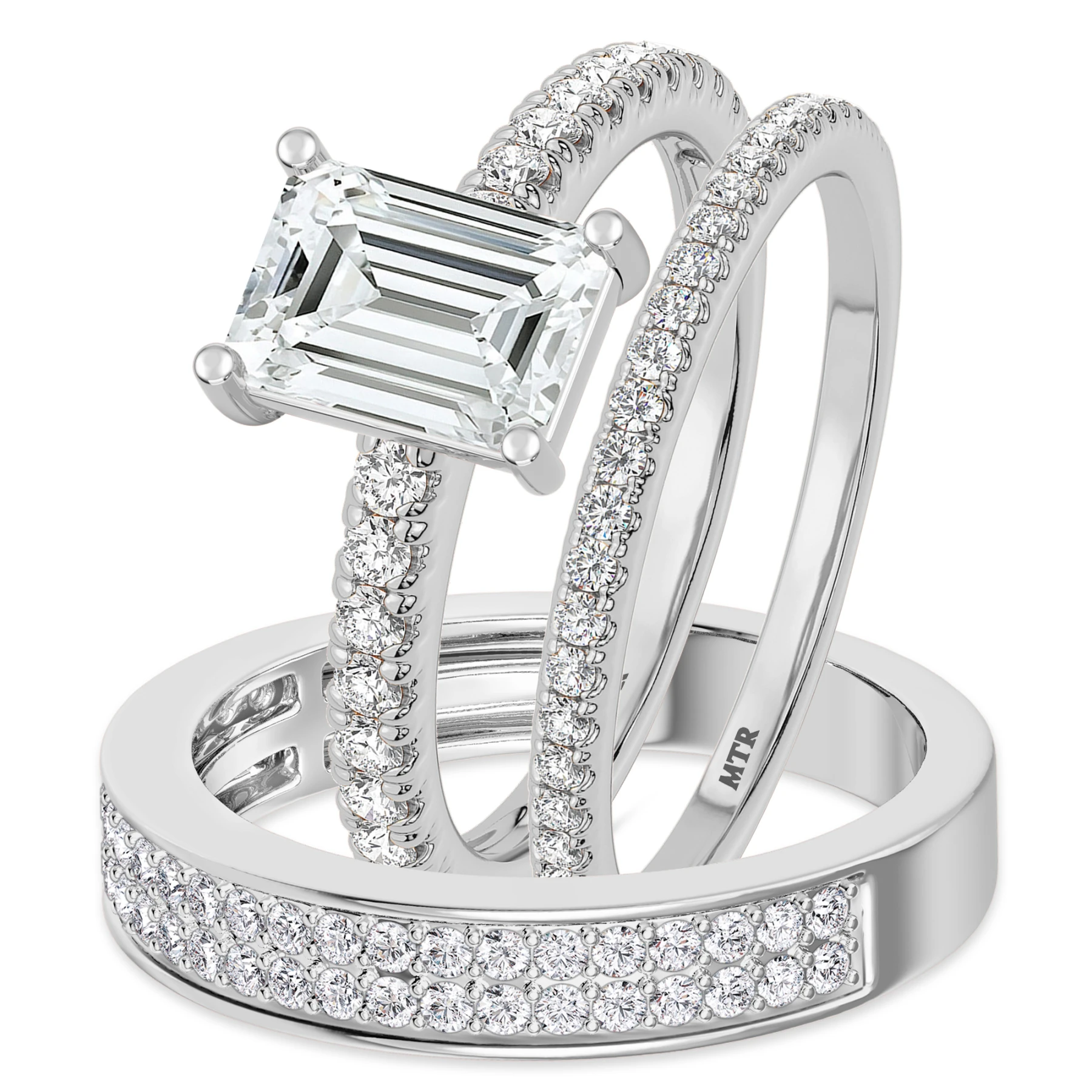 Zaila 4 1/2 ct tw. Lab Grown Diamond Emerald Solitaire Trio Set Vermeil