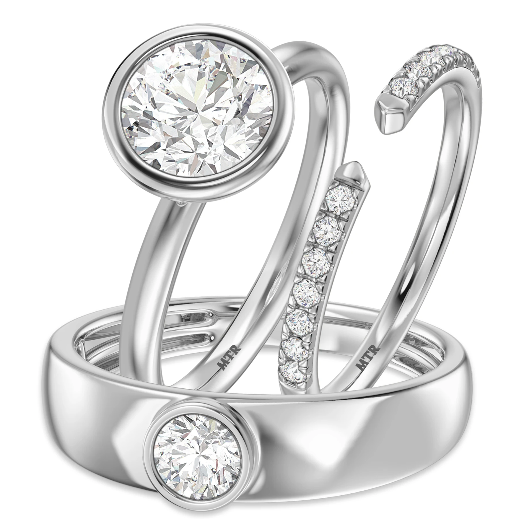 Niu 2 2/3 ct tw. Lab Grown Diamond Round Solitaire Trio Set 14K White Gold Vermeil - view 1