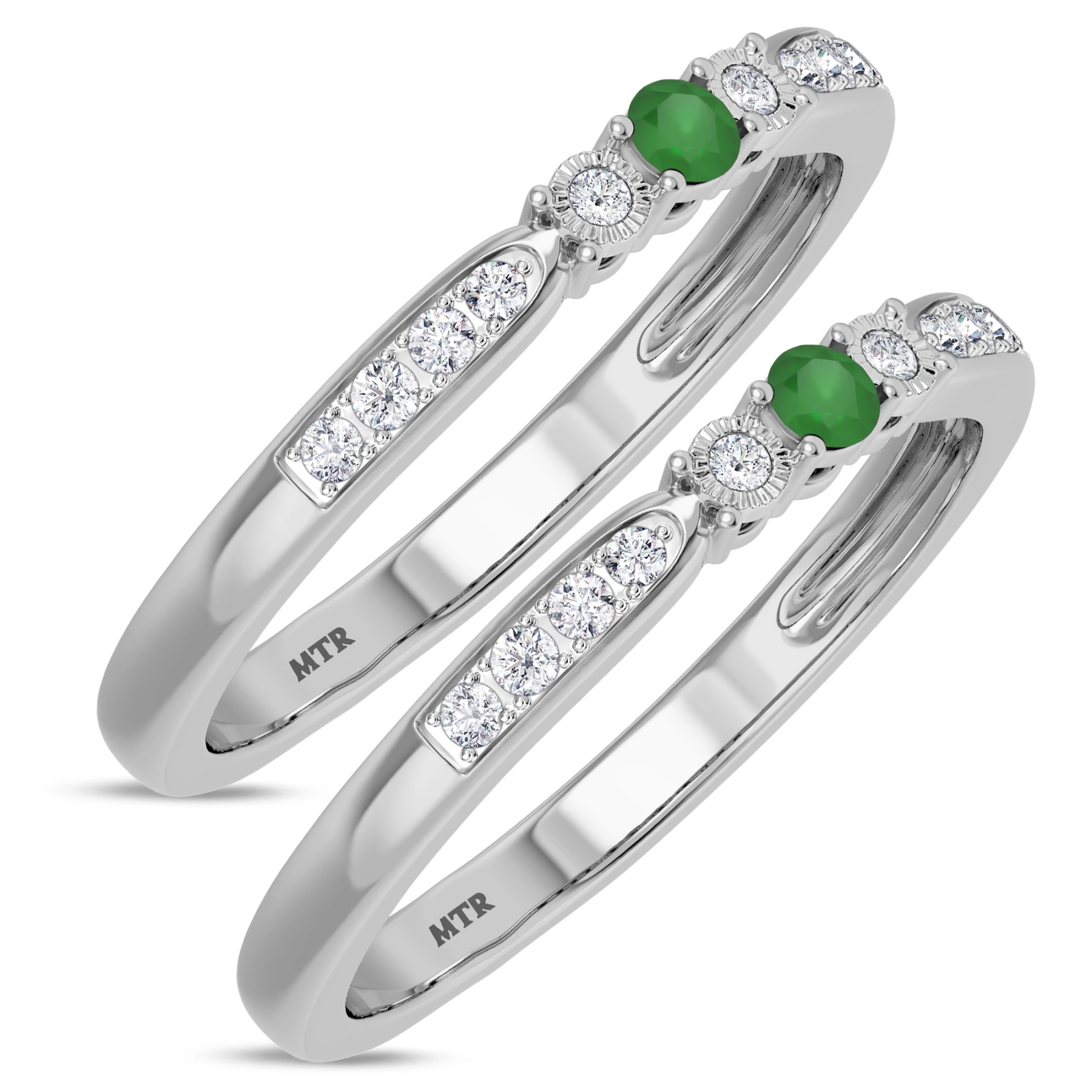 Hana 1/4 CT. T.W. Emerald and Diamond Same Sex Ladies Band Set