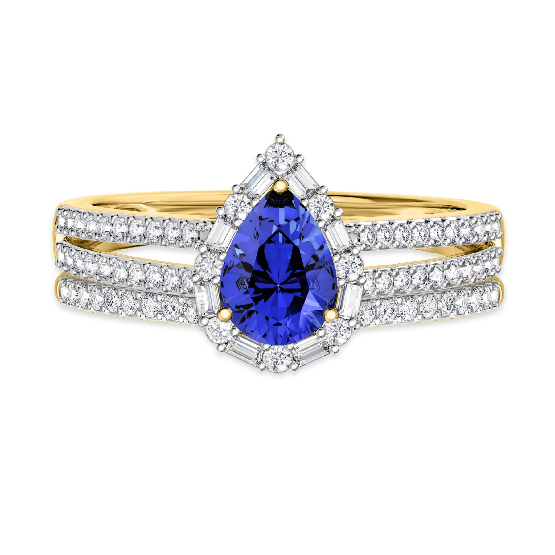 Lita 1 1/4 CT. T.W. Sapphire and Diamond Matching Bridal Set 14K Yellow Gold