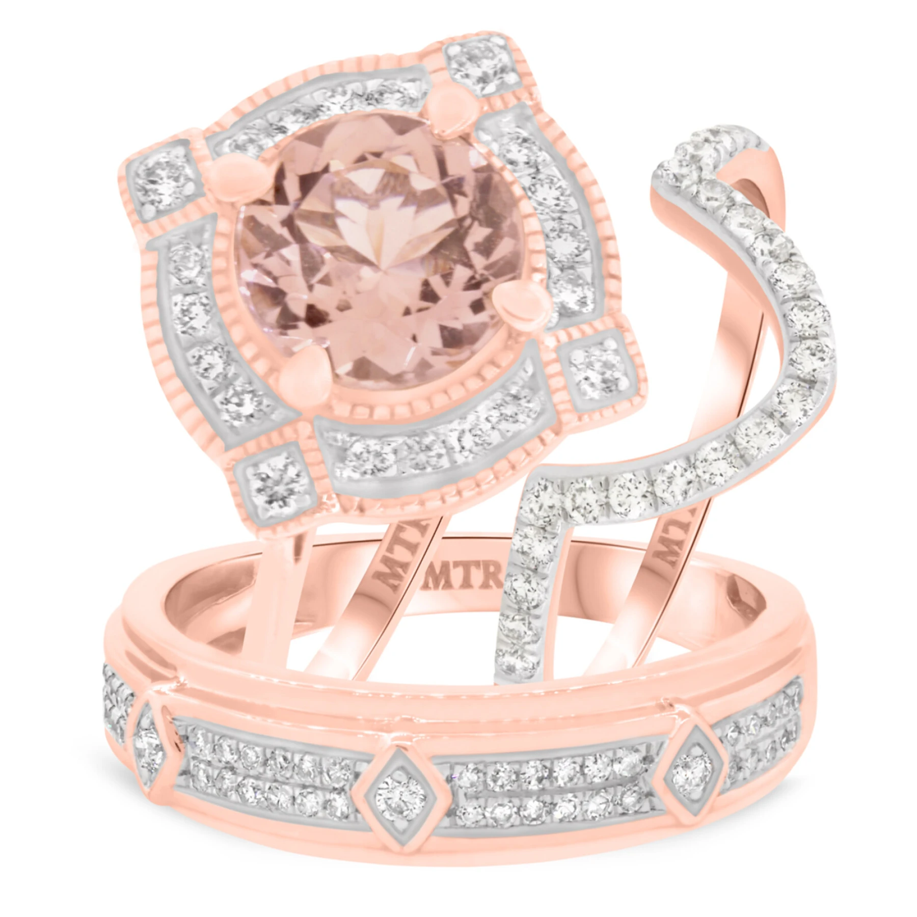 Lulu 2 1/3 CT. T.W. Morganite and Diamond Trio Matching Wedding Ring Set