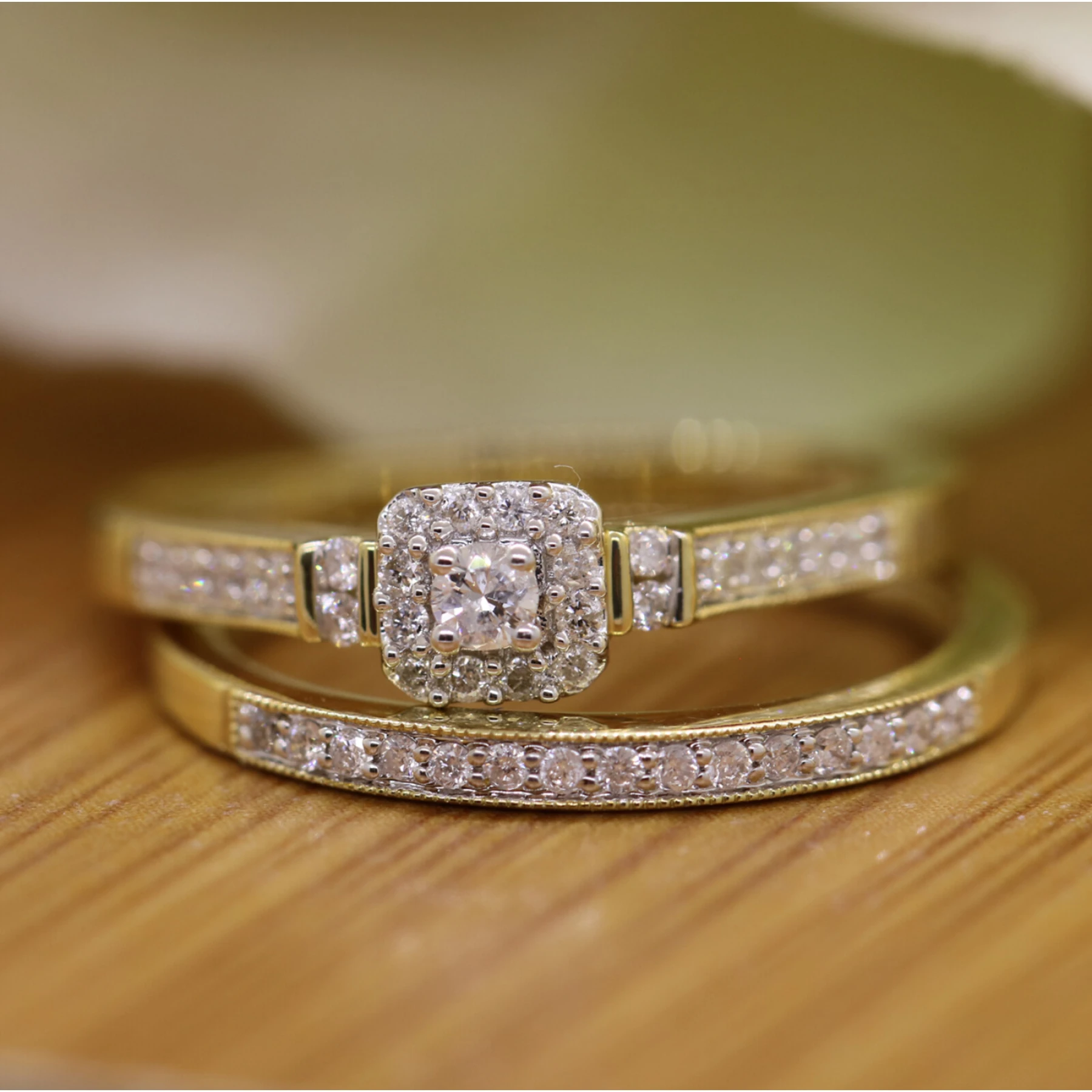 Enchanted 1/4 CT. T.W. Diamond Cushion Cluster Bridal Set - view 1