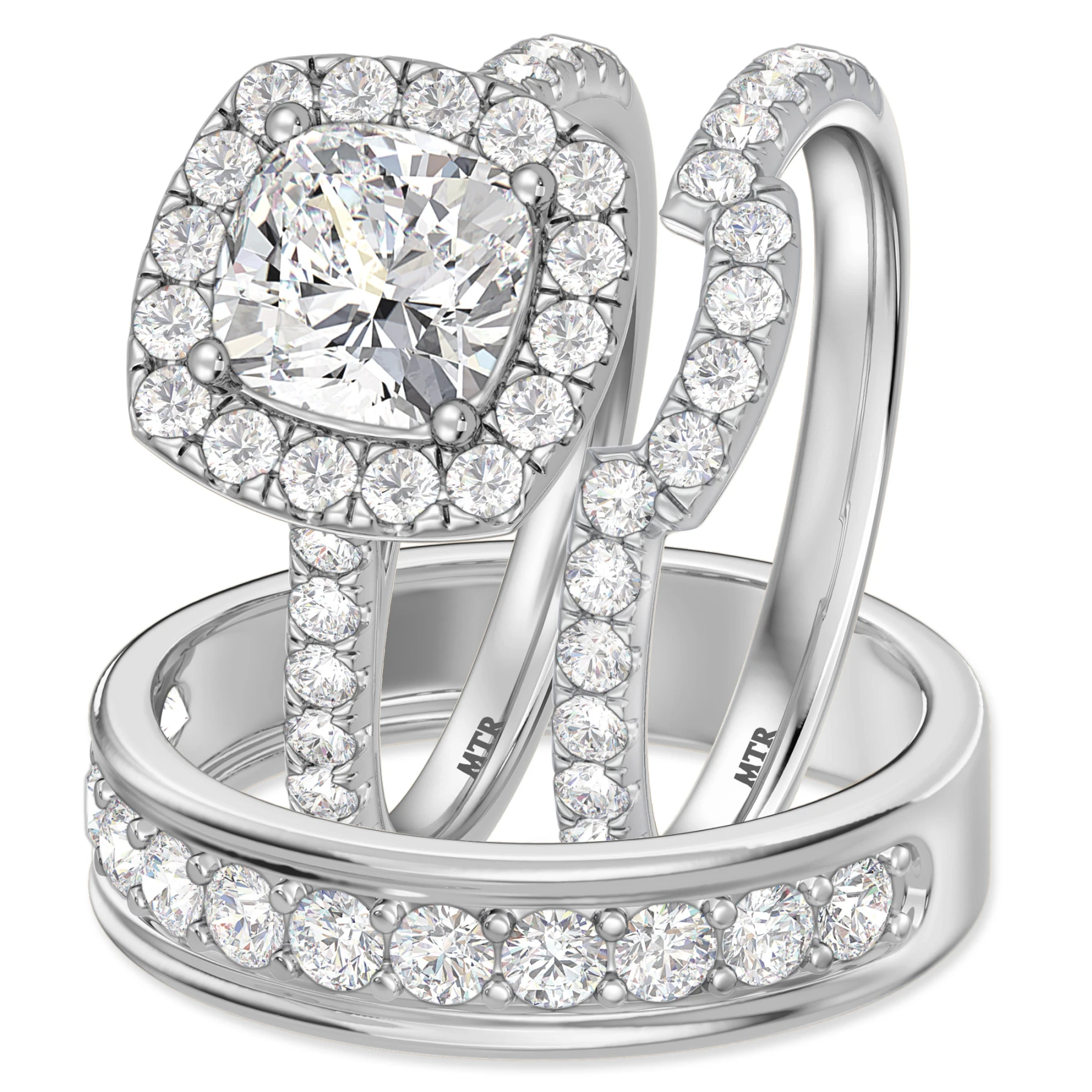 Adeola 3 7/8 ct tw. Lab Grown Diamond Cushion Solitaire Trio Set 14K White Gold Vermeil - view 1