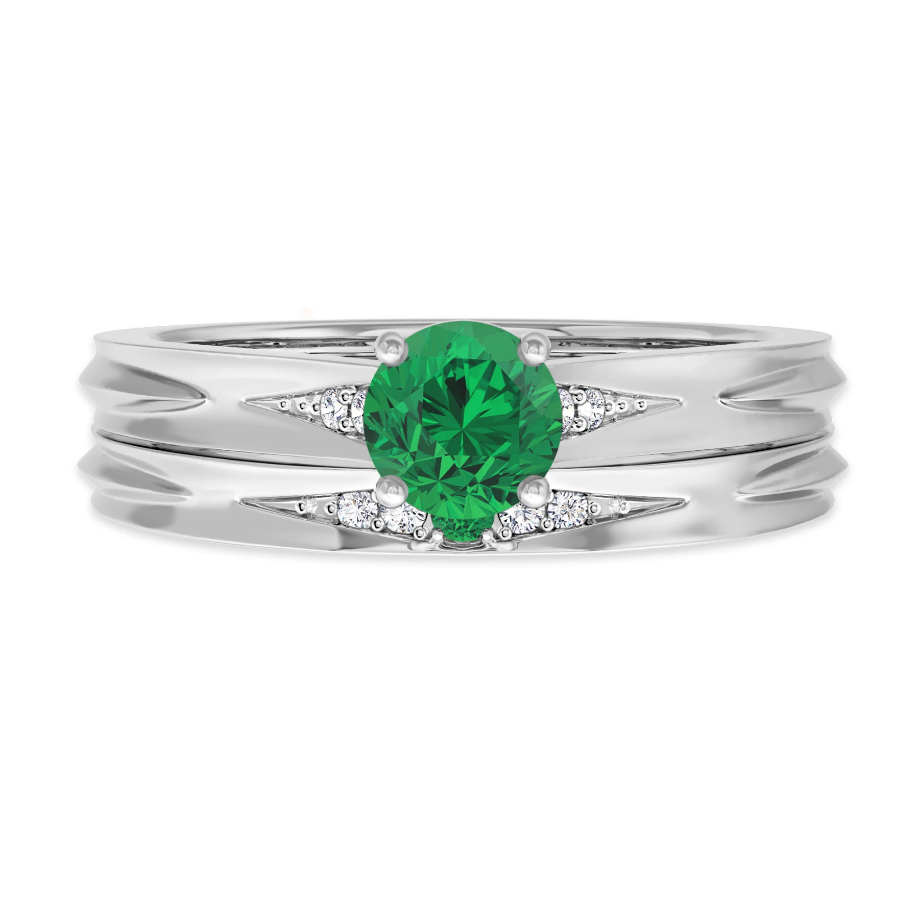 Irit 7/8 Carat T.W. Emerald and Diamond Matching Bridal Set 14K White Gold Vermeil - view 1