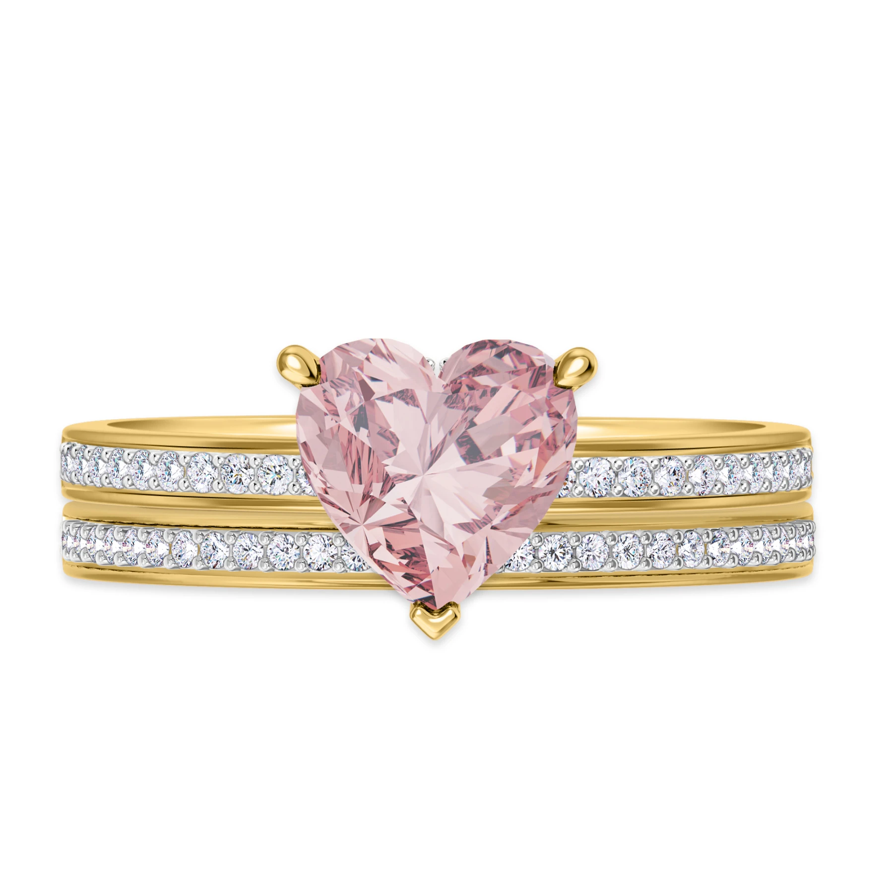 Arman 2 1/4 CT. T.W. Morganite and Diamond Matching Bridal Set 14K Yellow Gold