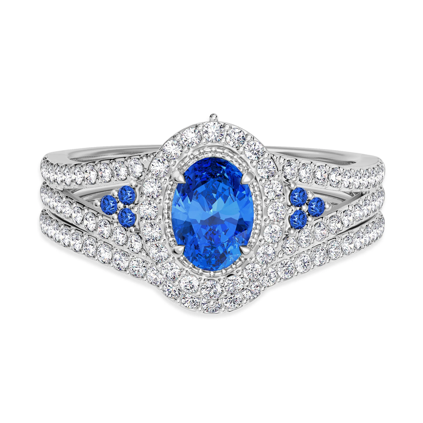 Kantuta 1 1/3 CT. T.W. Sapphire and Diamond Matching Bridal Set 14K White Gold