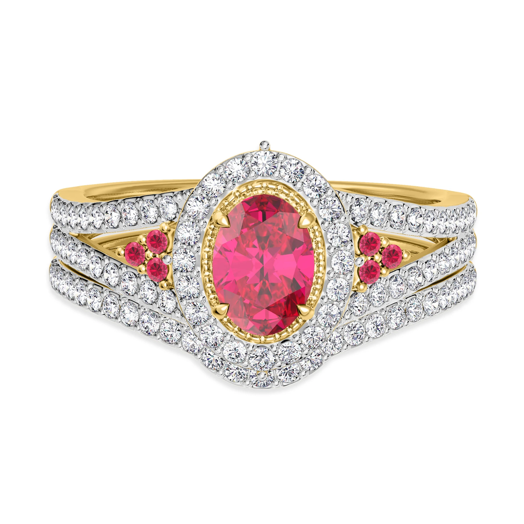 Kantuta 1 1/3 CT. T.W. Ruby and Diamond Matching Bridal Set 14K Yellow Gold Vermeil - view 1