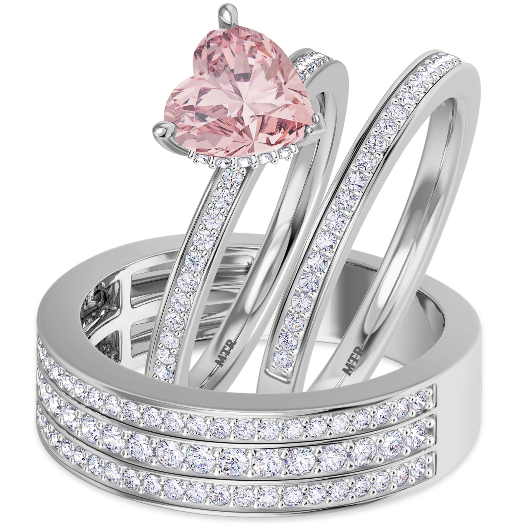 Arman 2 7/8 Carat T.W. Morganite and Diamond Matching Wedding Trio Set Vermeil