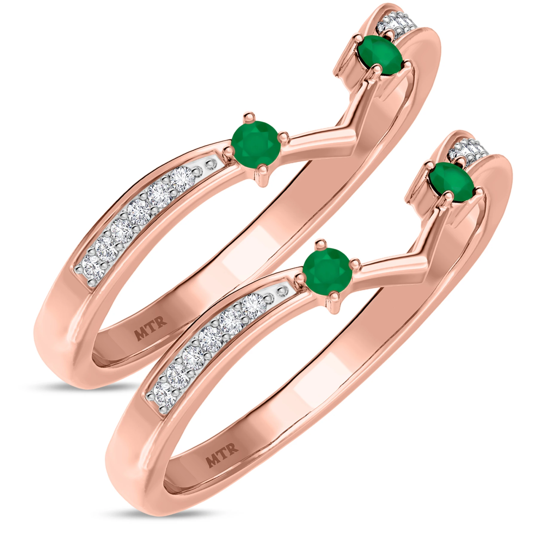 Clema 1/3 Carat T.W. Emerald and Diamond Same Sex Ladies Band Set
