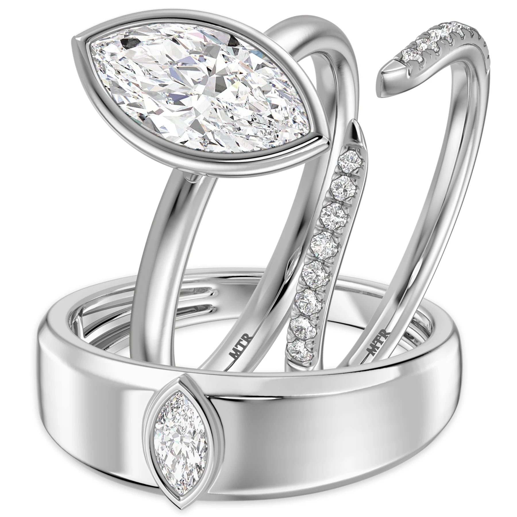 Niu 2 1/3 ct tw. Lab Grown Diamond Marquise Solitaire Trio Set 14K White Solid Gold - view 1