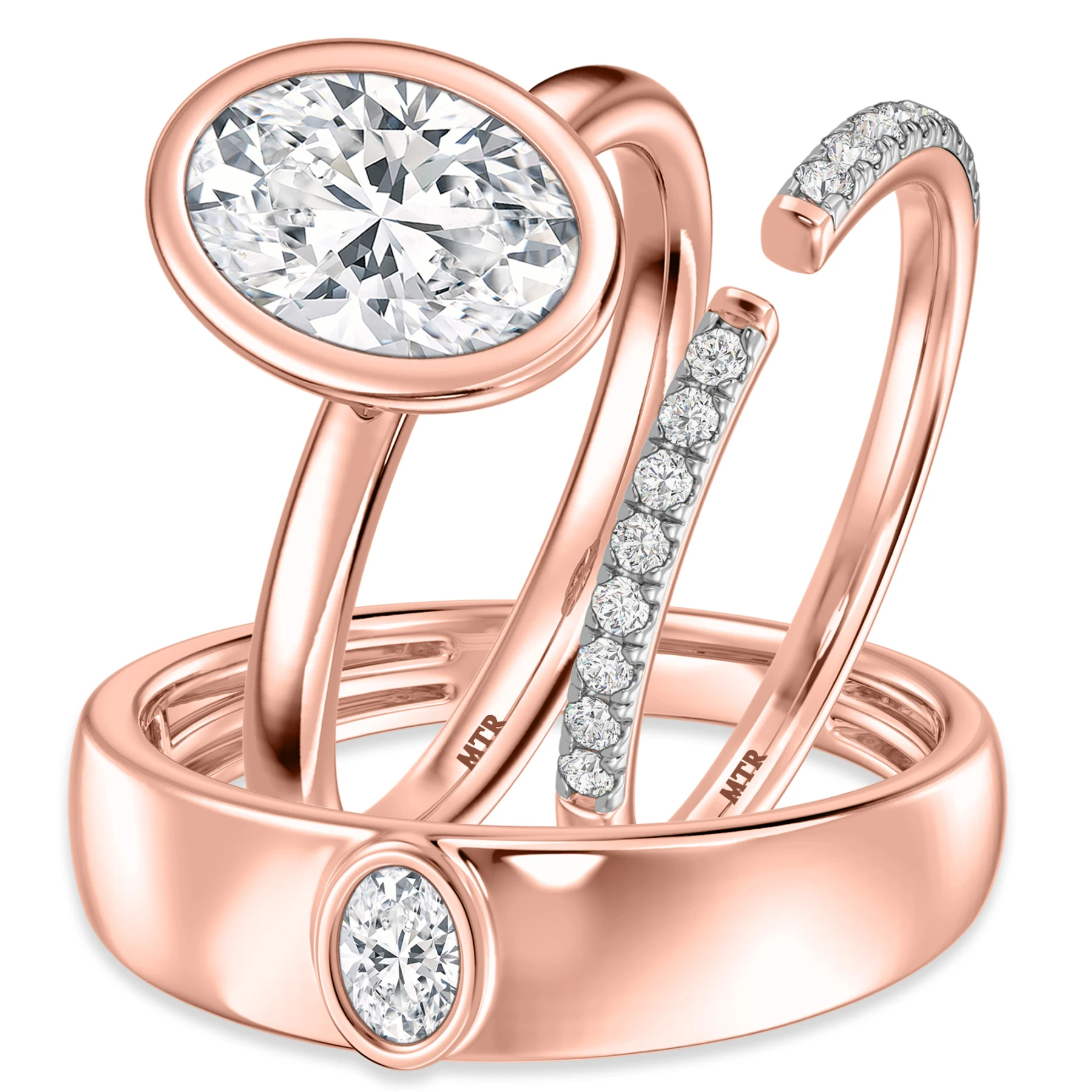Niu 2 3/8 ct tw. Lab Grown Diamond Oval Solitaire Trio Set 14K Rose Solid Gold - view 1