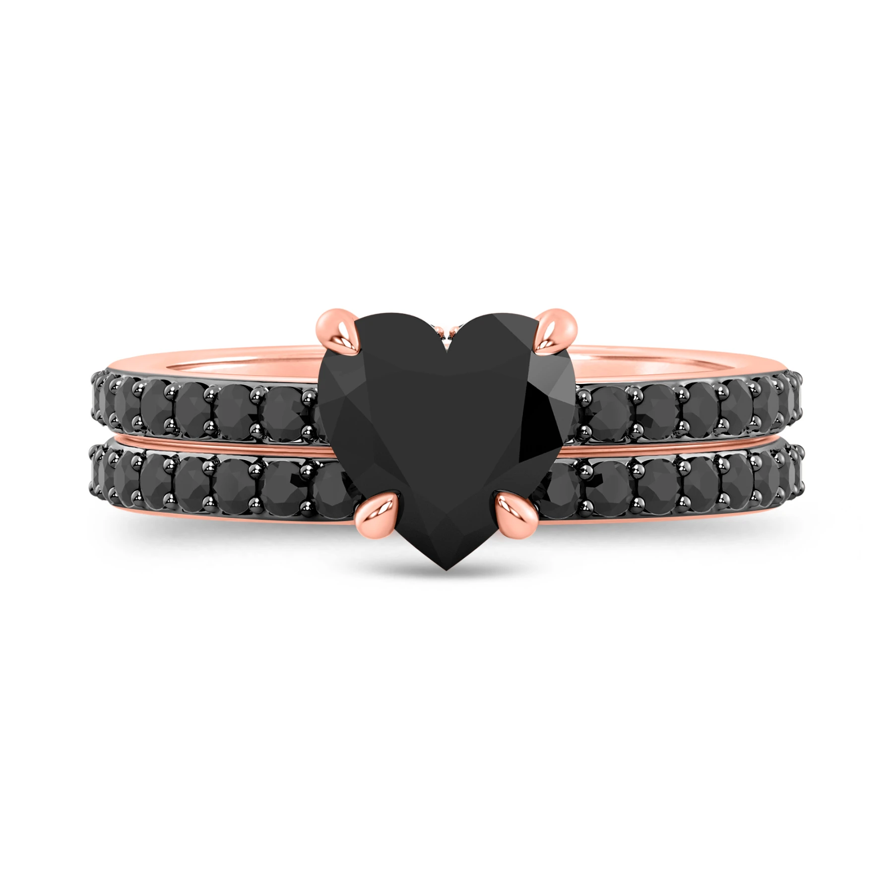 Nele 2 7/8 CT. T.W. Black Diamond Heart Solitaire Bridal Set