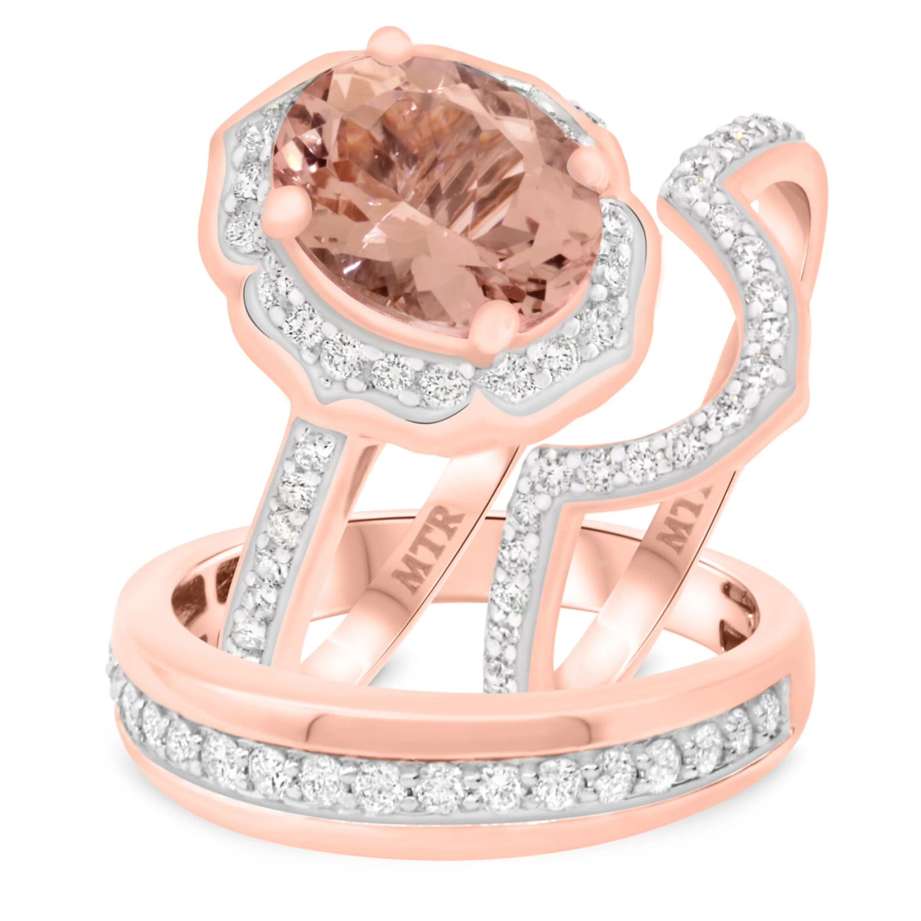 Mauve 3 1/10 CT. T.W. Morganite and Diamond Trio Matching Wedding Ring Set